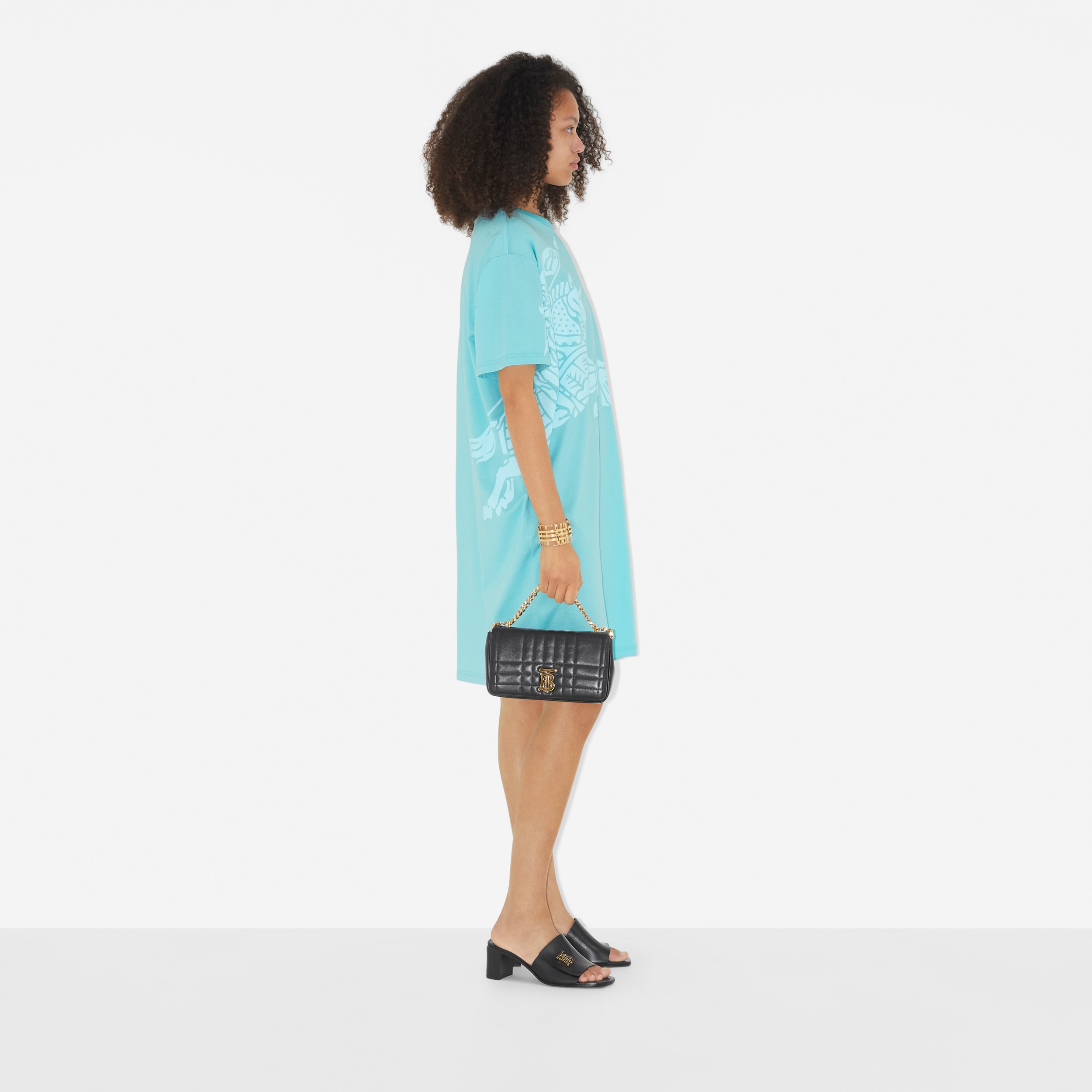EKD Print Cotton T-shirt Dress in Bright Topaz Blue - Women | Burberry® Official - 3