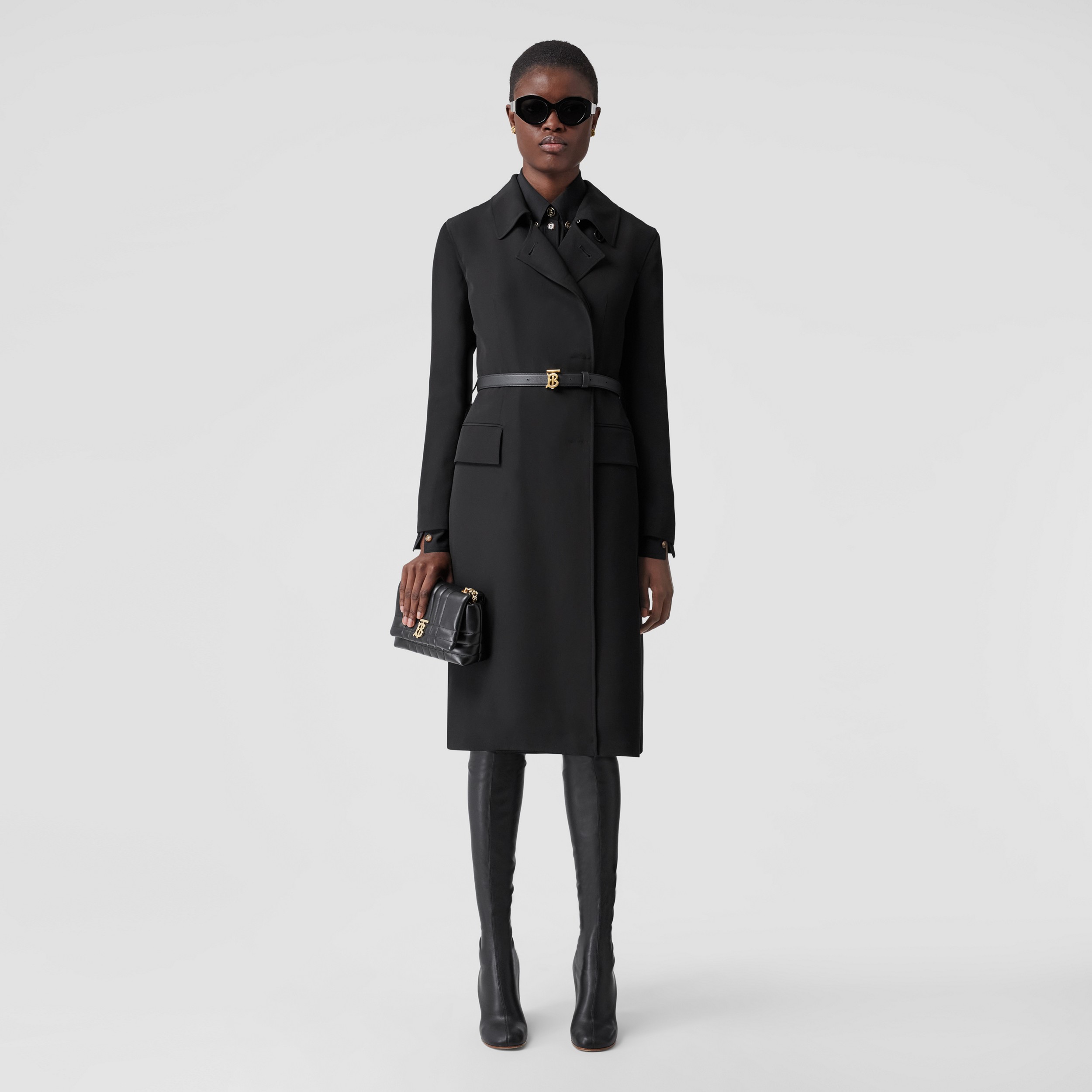 Silk Blend Belted Coat in Black - Women | Burberry® Official - 1