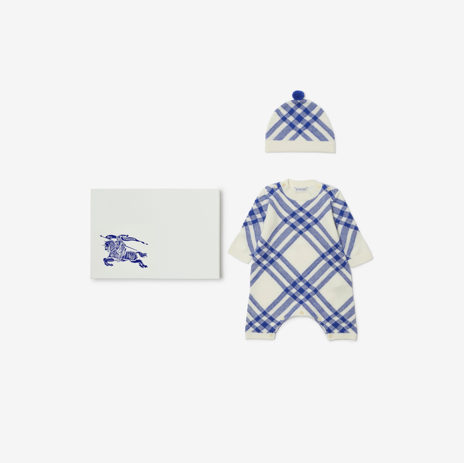 Check Wool Cashmere Two-piece Baby Gift Set in Knight/salt - Children | Burberry® Official