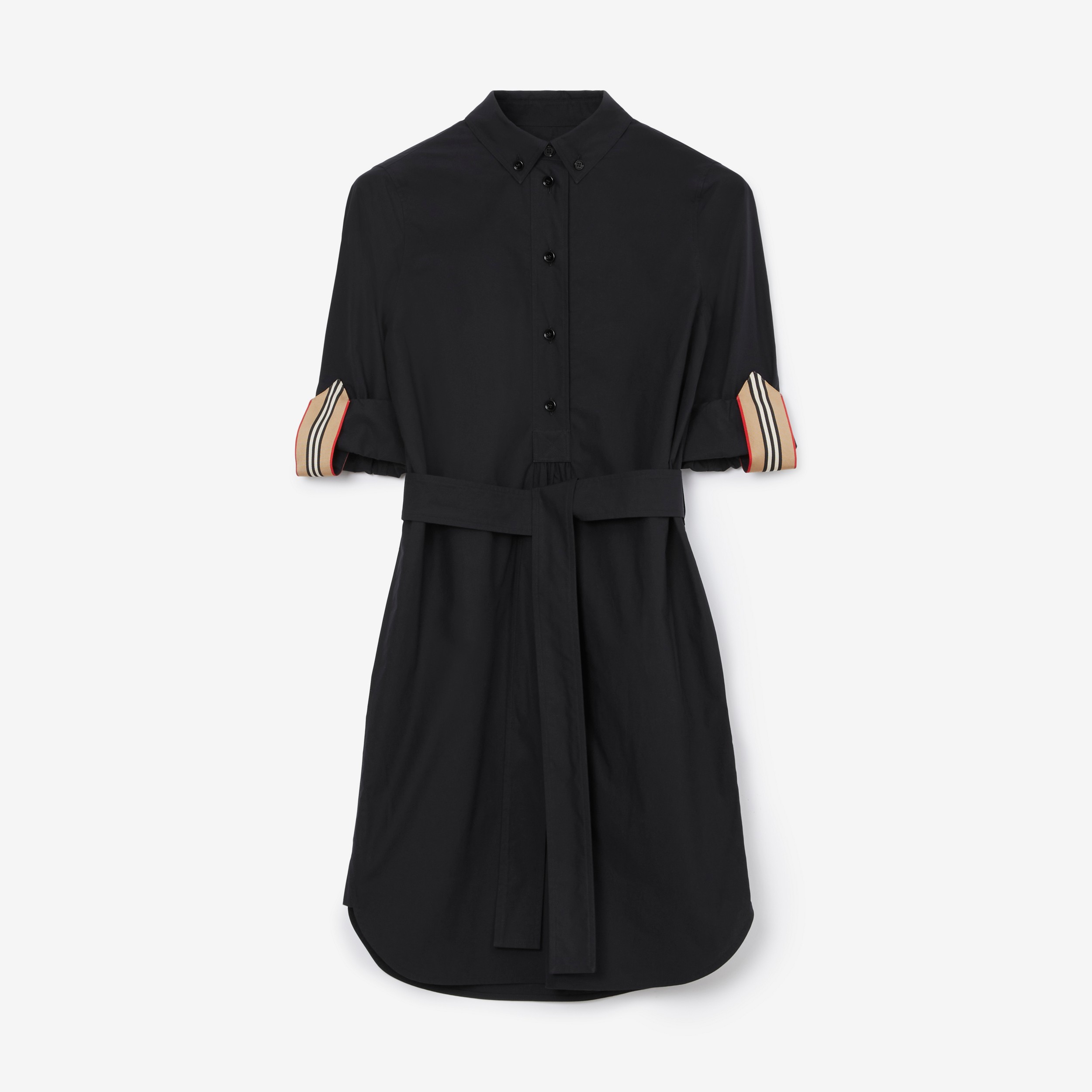 Vestido camisero en algodón con rayas Icon Stripe y cinturón (Negro) - Mujer | Burberry® oficial - 1