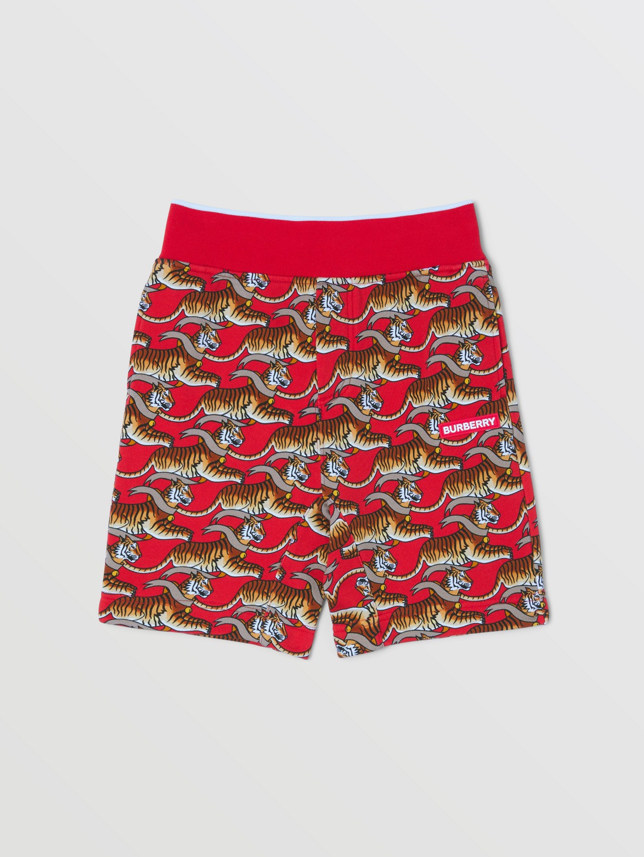 Tiger Print Cotton Shorts in Bright Red
