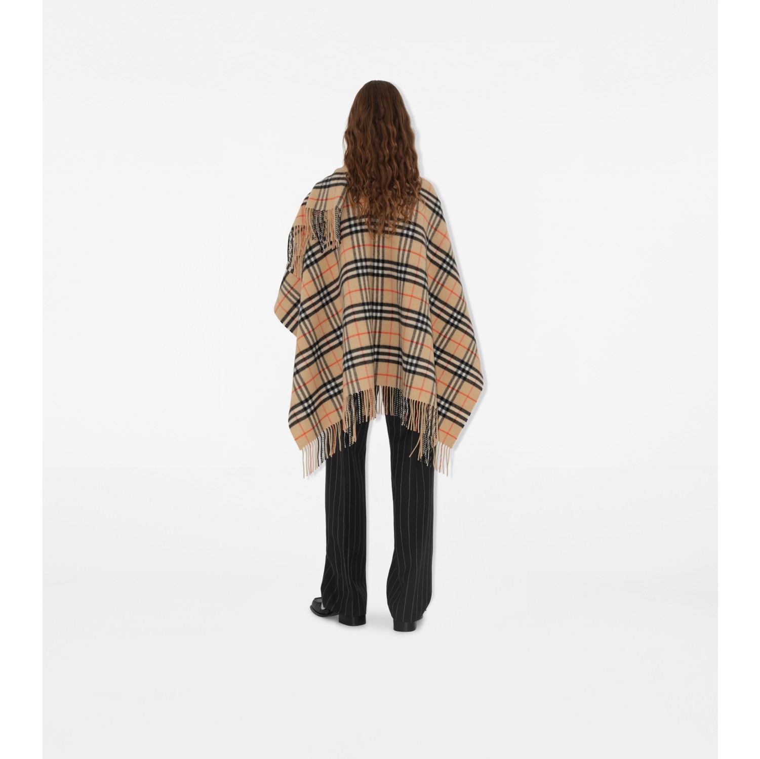 Check Wool Cashmere Cape