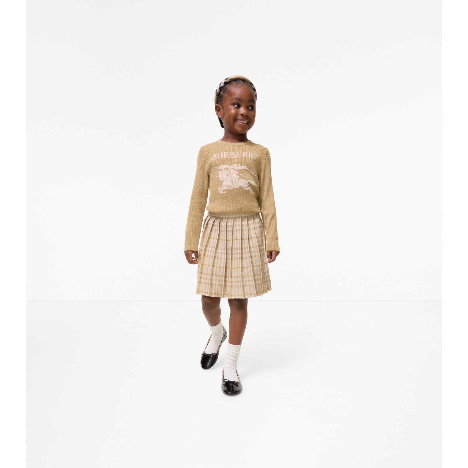Pleated Check Wool Blend Skirt