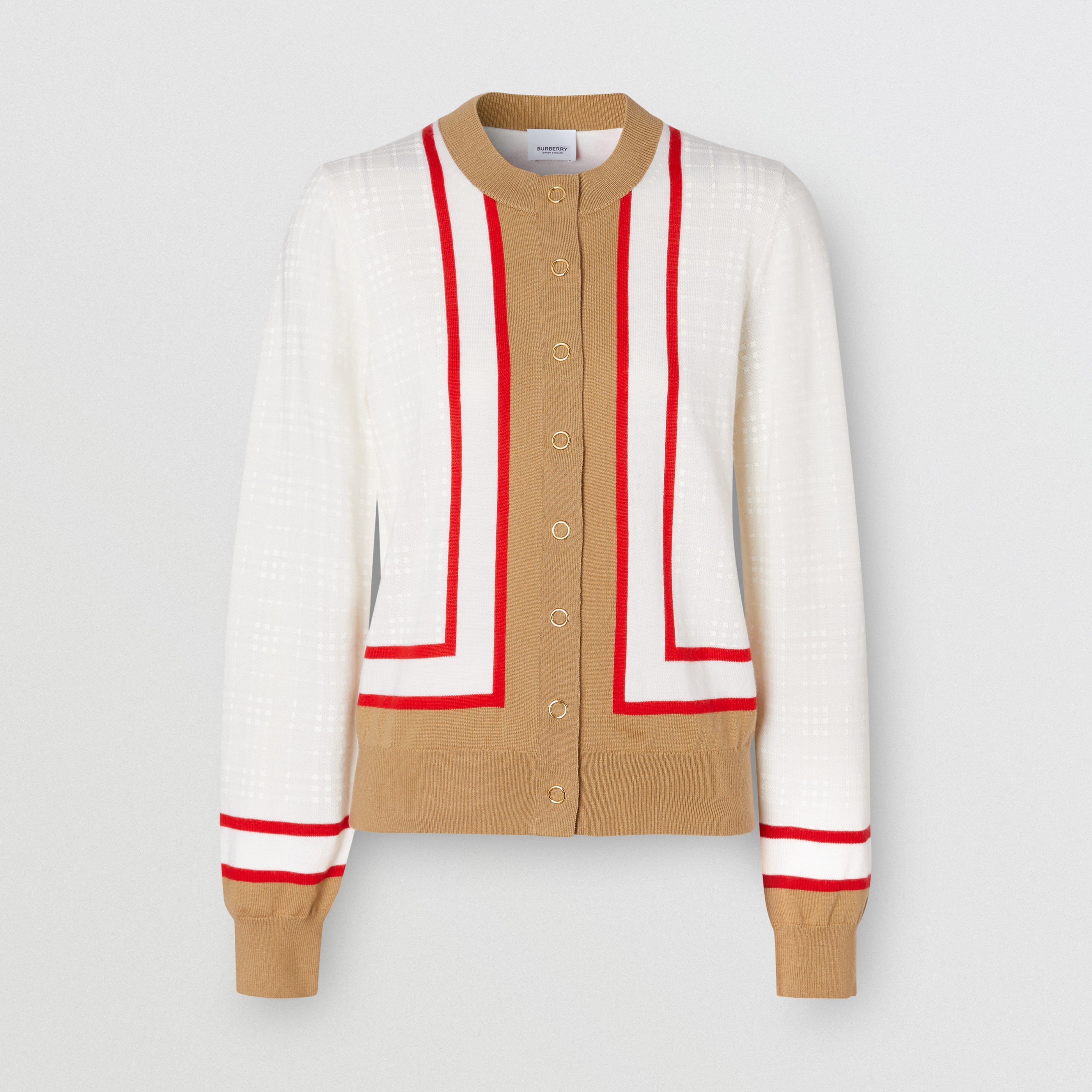 Cardigan in lana con motivo Society d’archivio a intarsio (Bianco) - Donna | Burberry - 4