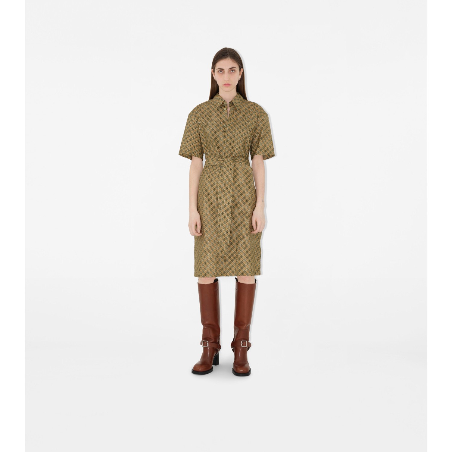 Check Cotton Shirt Dress