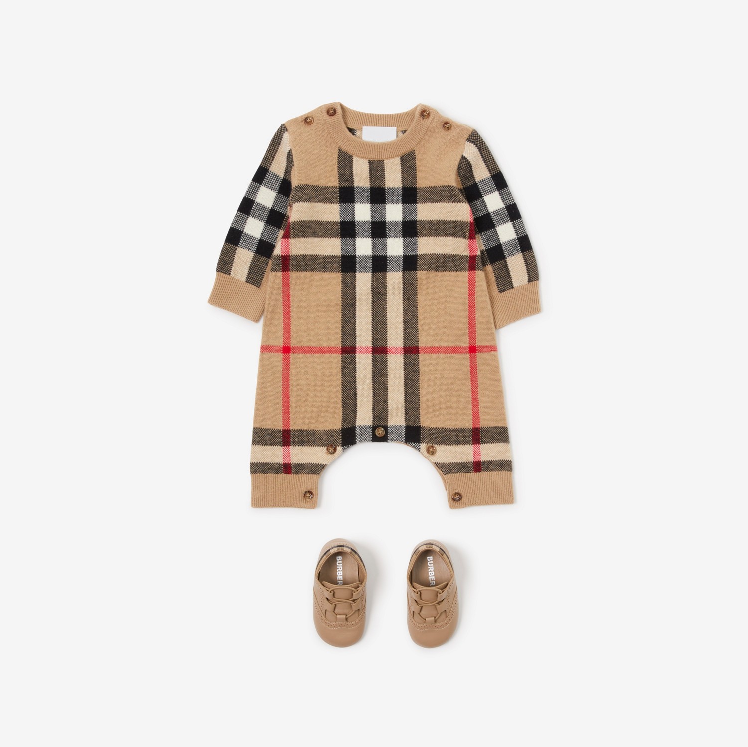 Macacão de lã e cashmere em Check (Bege Clássico) - Crianças | Burberry® oficial
