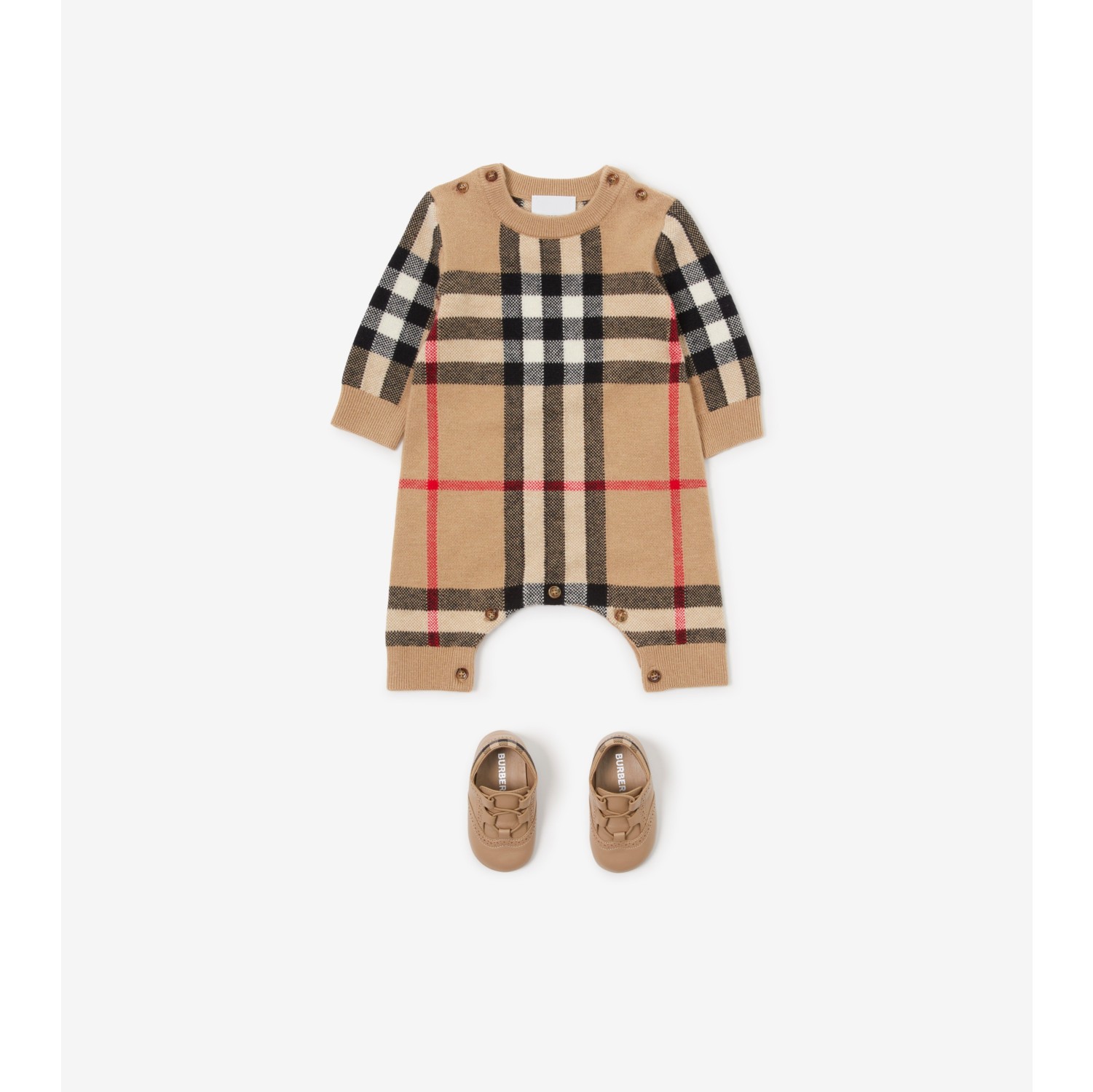 Check Wool Cashmere Jumpsuit in Archive beige Children Burberry Official