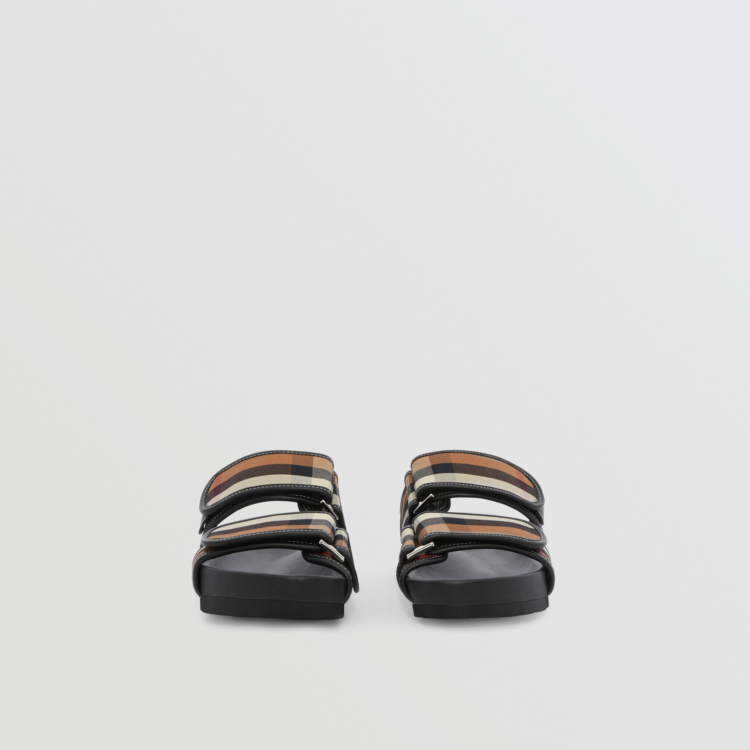 Check Cotton and Leather Slides in Birch Brown - Men | Burberry® Official - 4