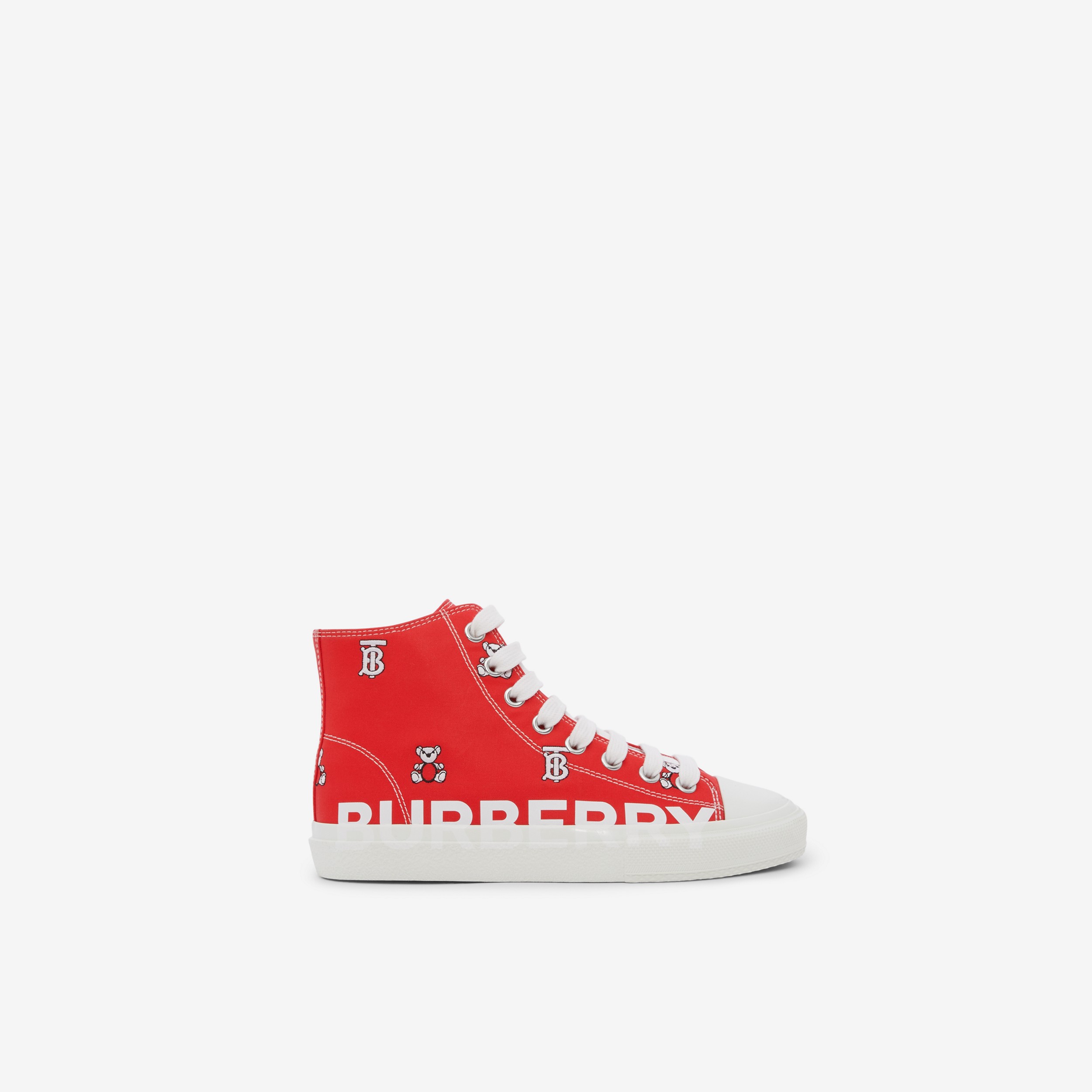 Logo Print Cotton Gabardine High-top Sneakers in Bright Red - Children | Burberry® Official - 1