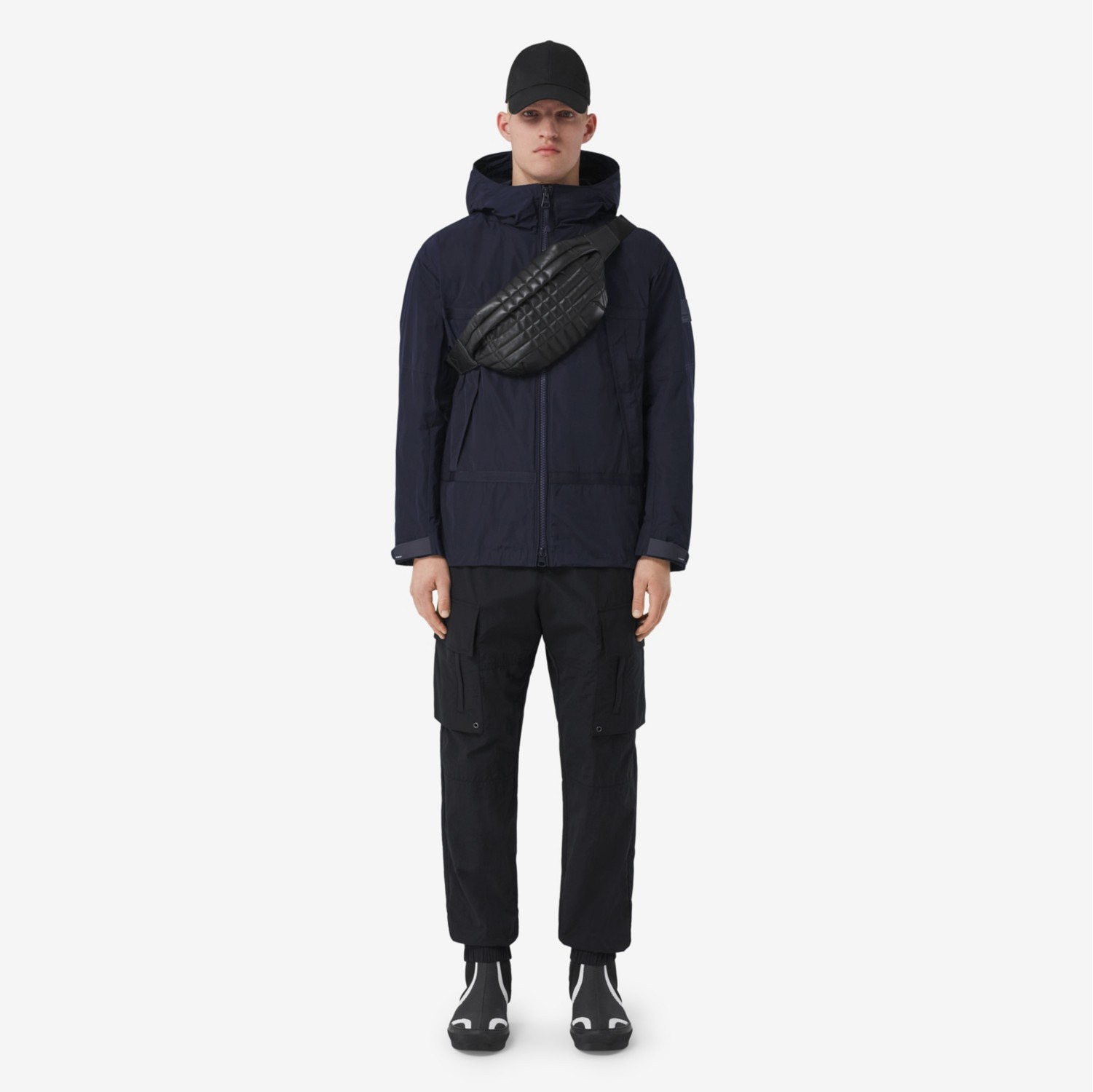 Logo Appliqué Lightweight Hooded Jacket in Ink - Men | Burberry® Official