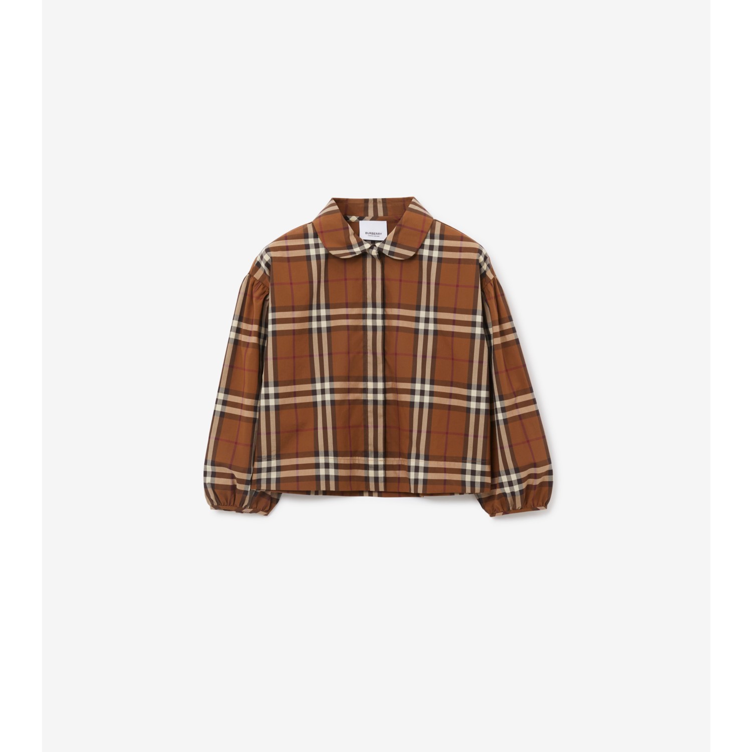 Check Cotton Blouse in Dark Birch Brown | Burberry® Official