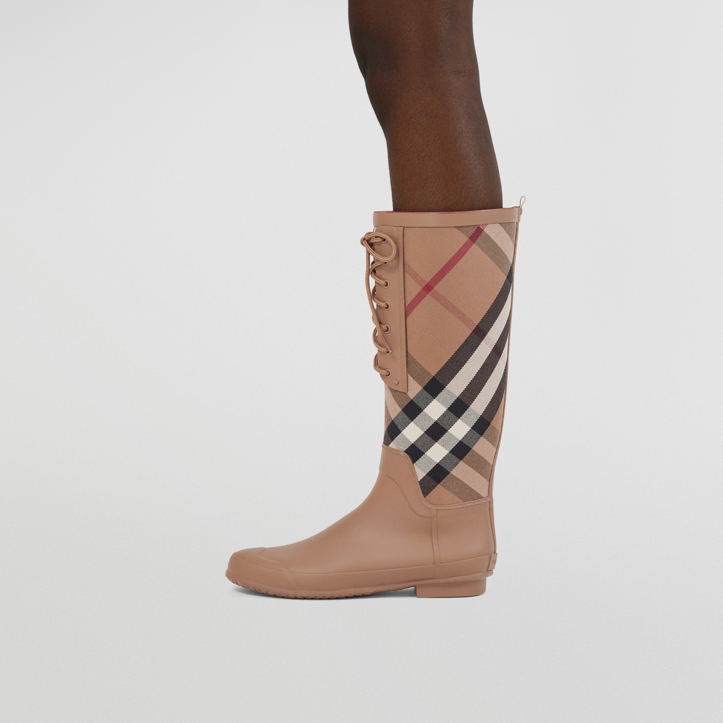 Vintage Check and Rubber Rain Boots in Birch Brown - Women | Burberry® Official - 3