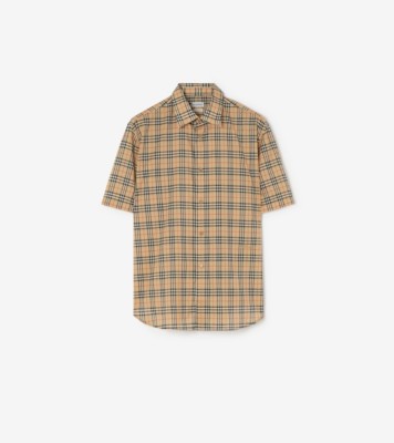 Relaxed Fit Check Cotton Shirt in Sand beige - Men | Burberry