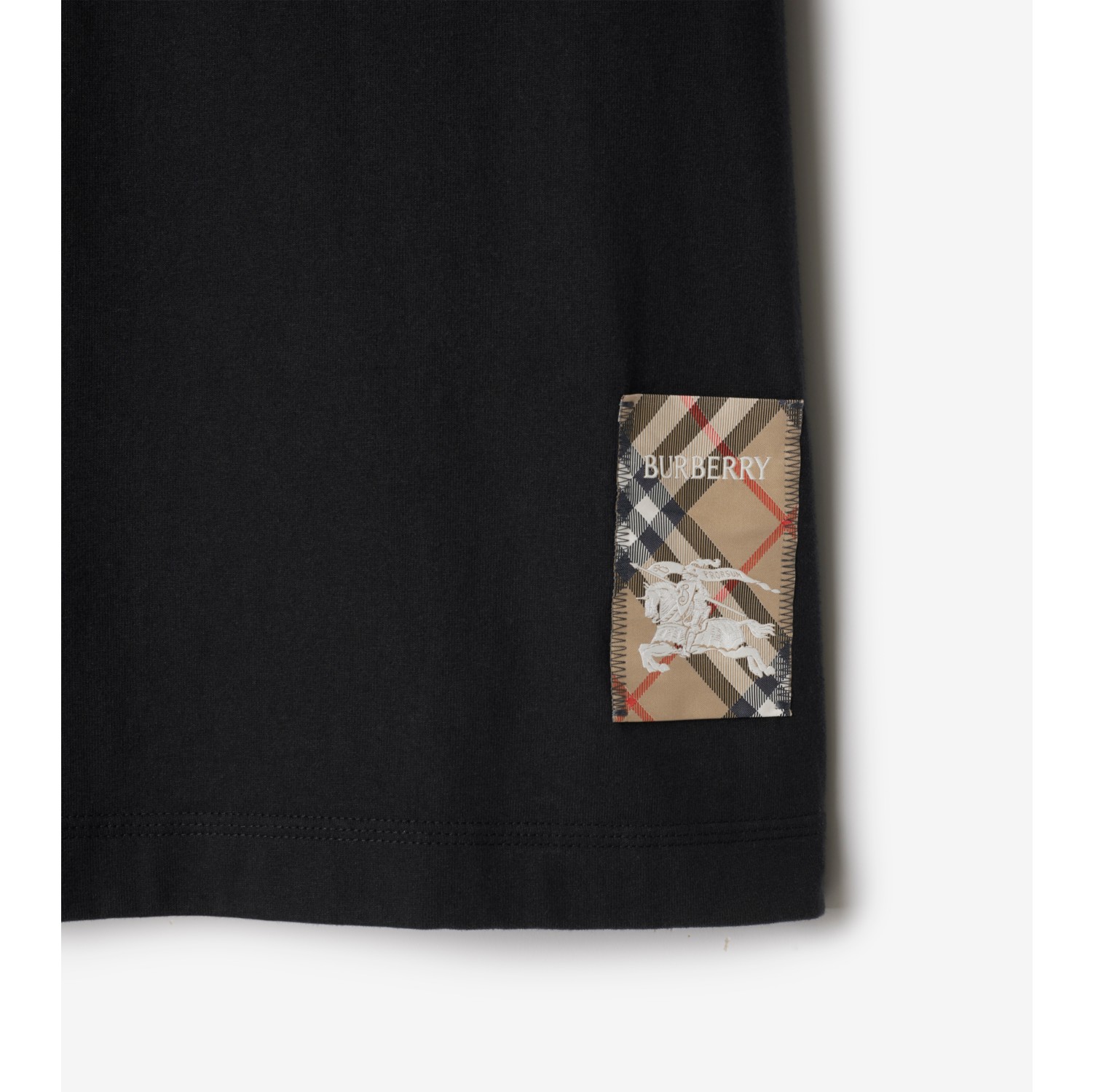 Baumwoll T Shirt mit Check Label Schwarz Herren Baumwolle Burberry