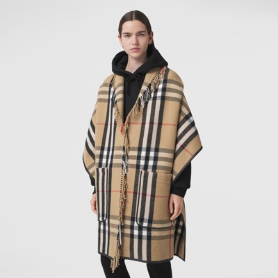 burberry check wool cashmere cape