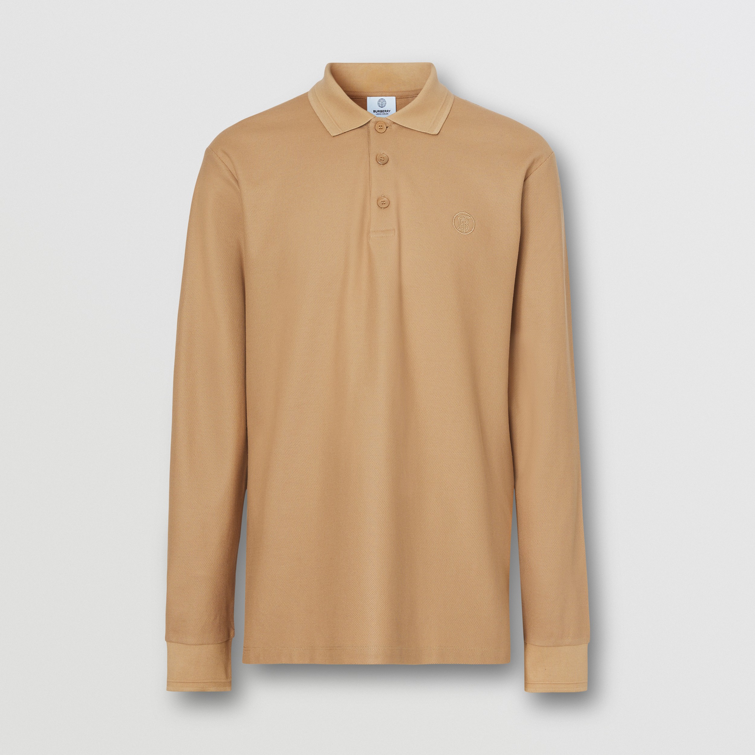 Long-sleeve Monogram Motif Cotton Piqué Polo Shirt in Camel - Men | Burberry® Official - 4