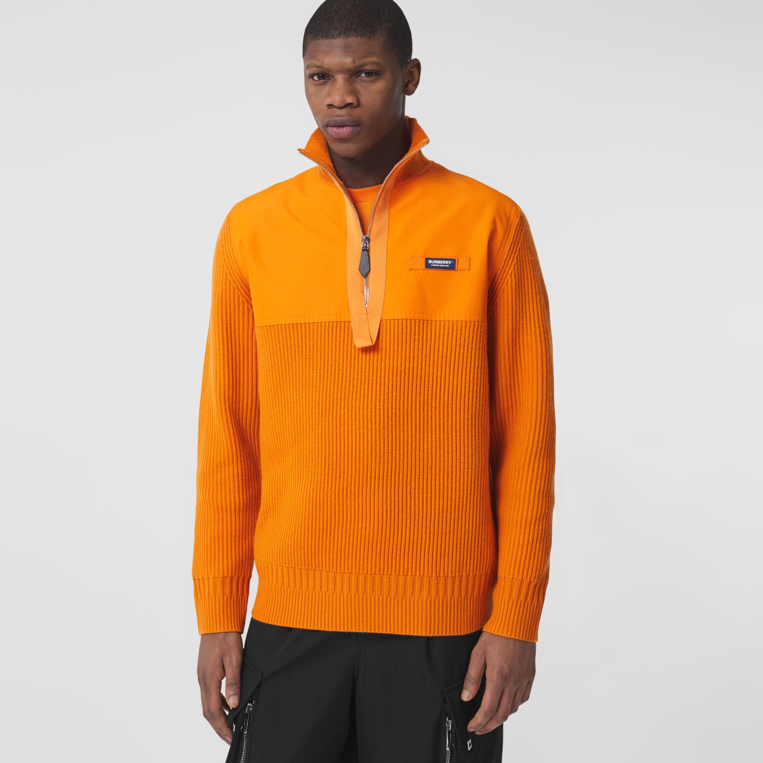 Rib Knit Wool Cashmere Half-zip Sweater in Deep Orange - Men | Burberry ...