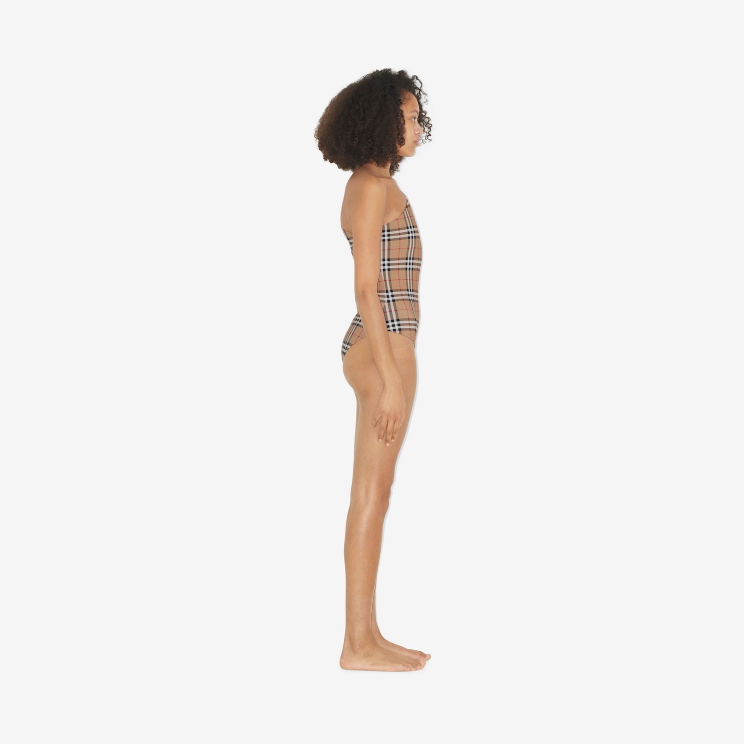 Check Stretch Nylon Asymmetric Swimsuit