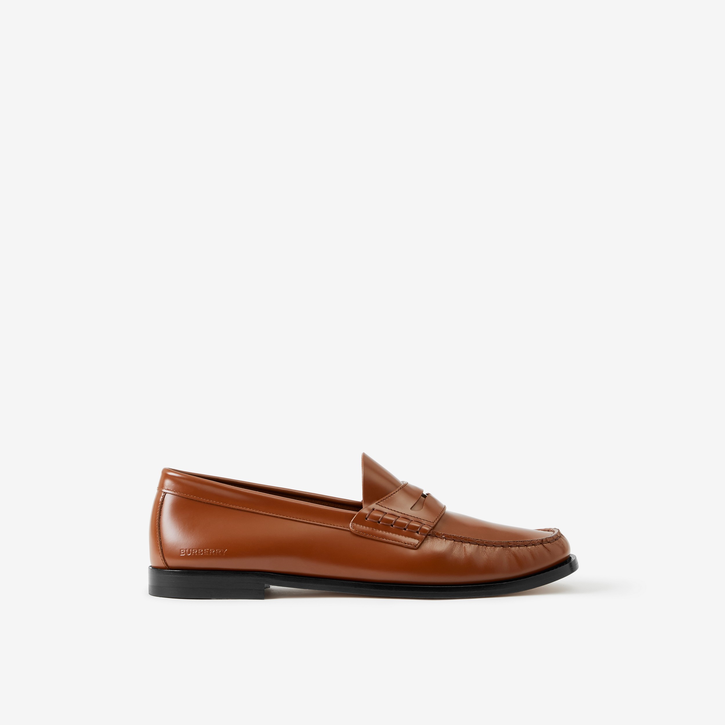 Coin Detail Leather Penny Loafers in Warm Oak Brown - Men | Burberry® Official - 1