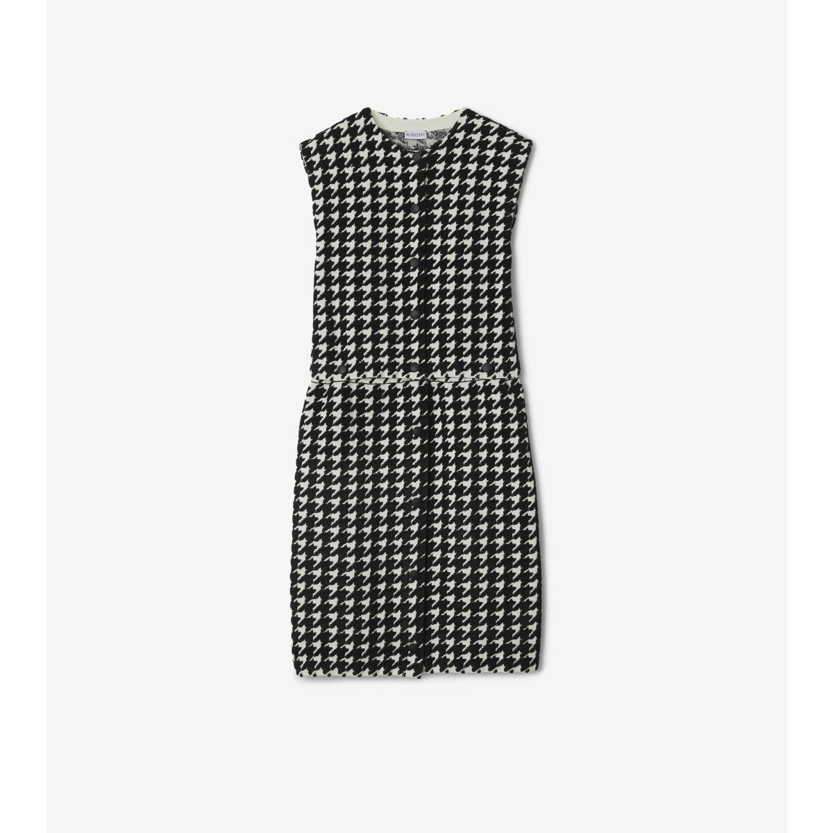 Shop Burberry Houndstooth Nylon Blend Dress In Black