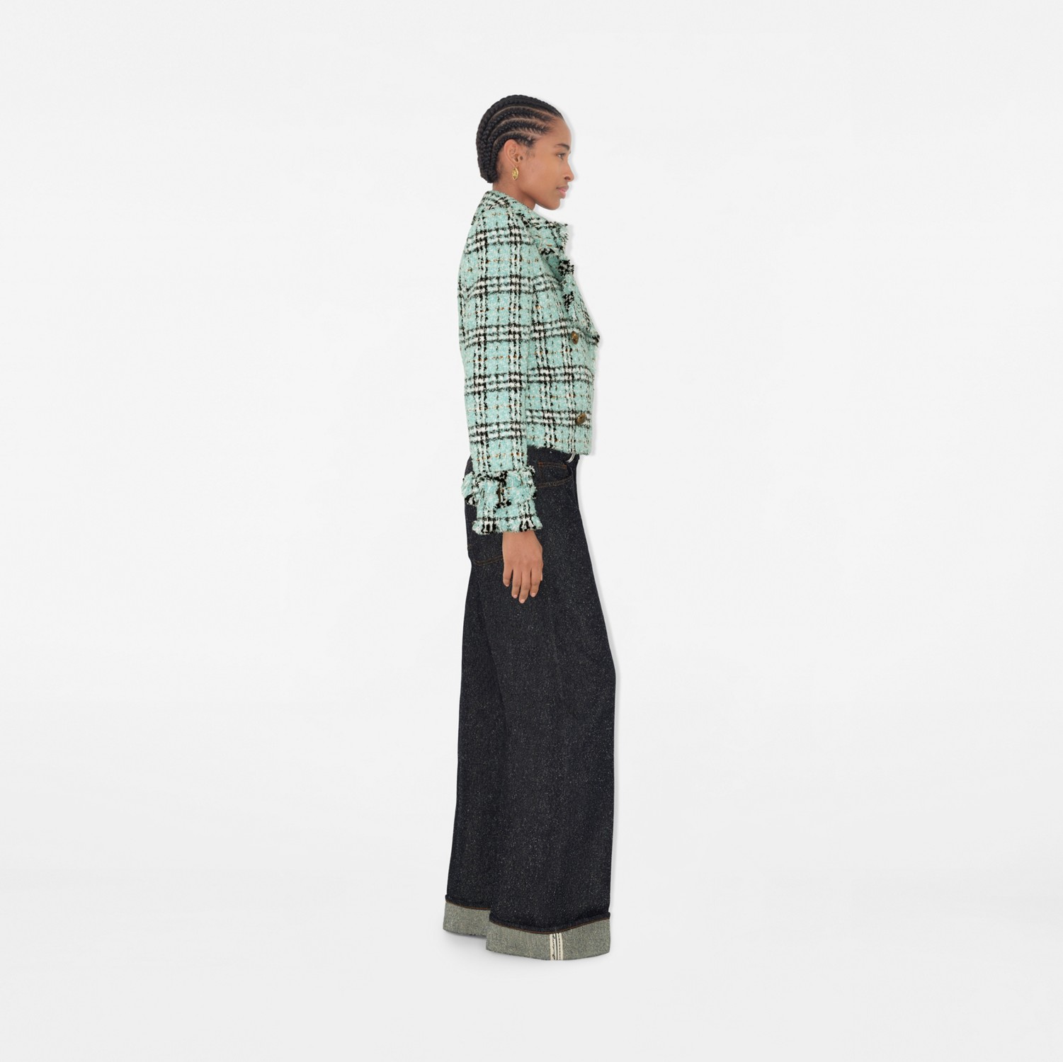 Check Bouclé Jacket in Surf - Women, Cotton, Nylon Check Bouclé Jacket in Surf - Women, Cotton, Nylon