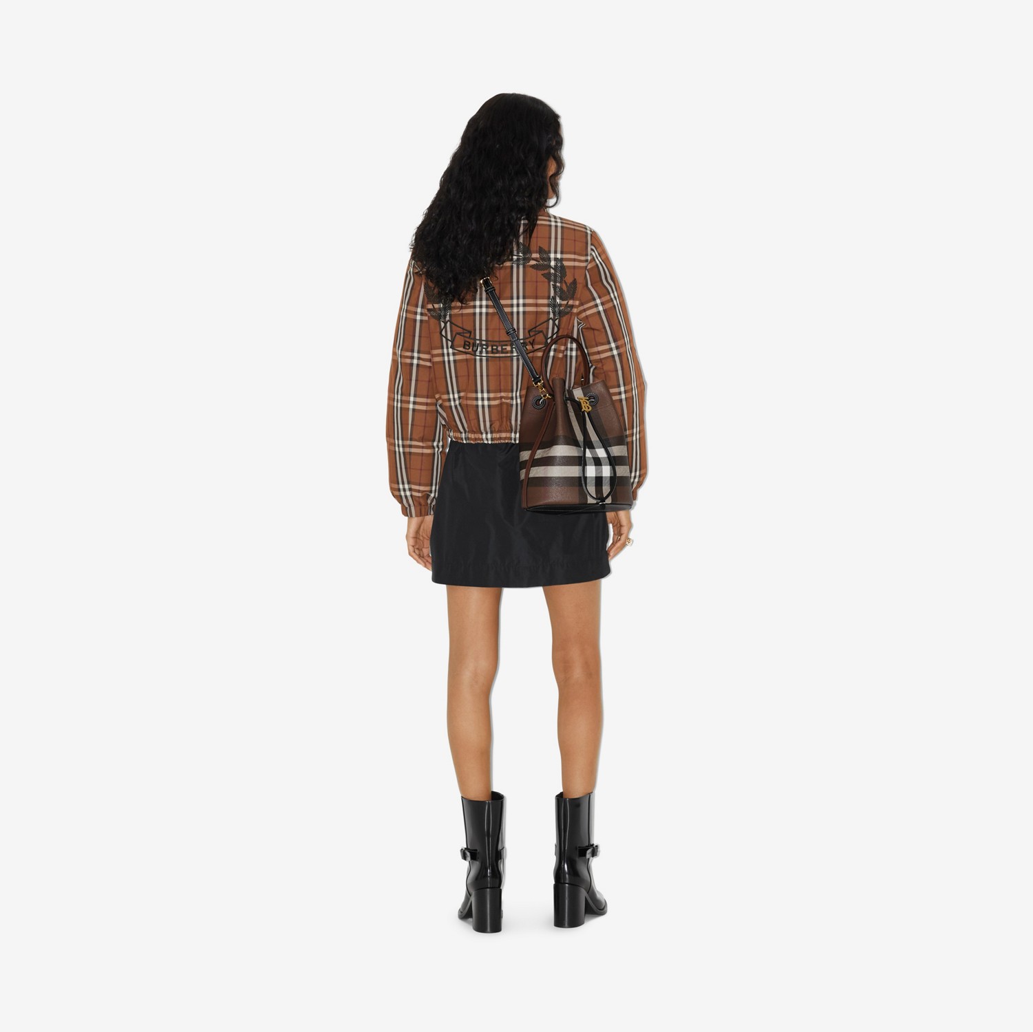 체크 나일론 퍼퍼 재킷 (다크 버치 브라운) - 여성 | Burberry®
