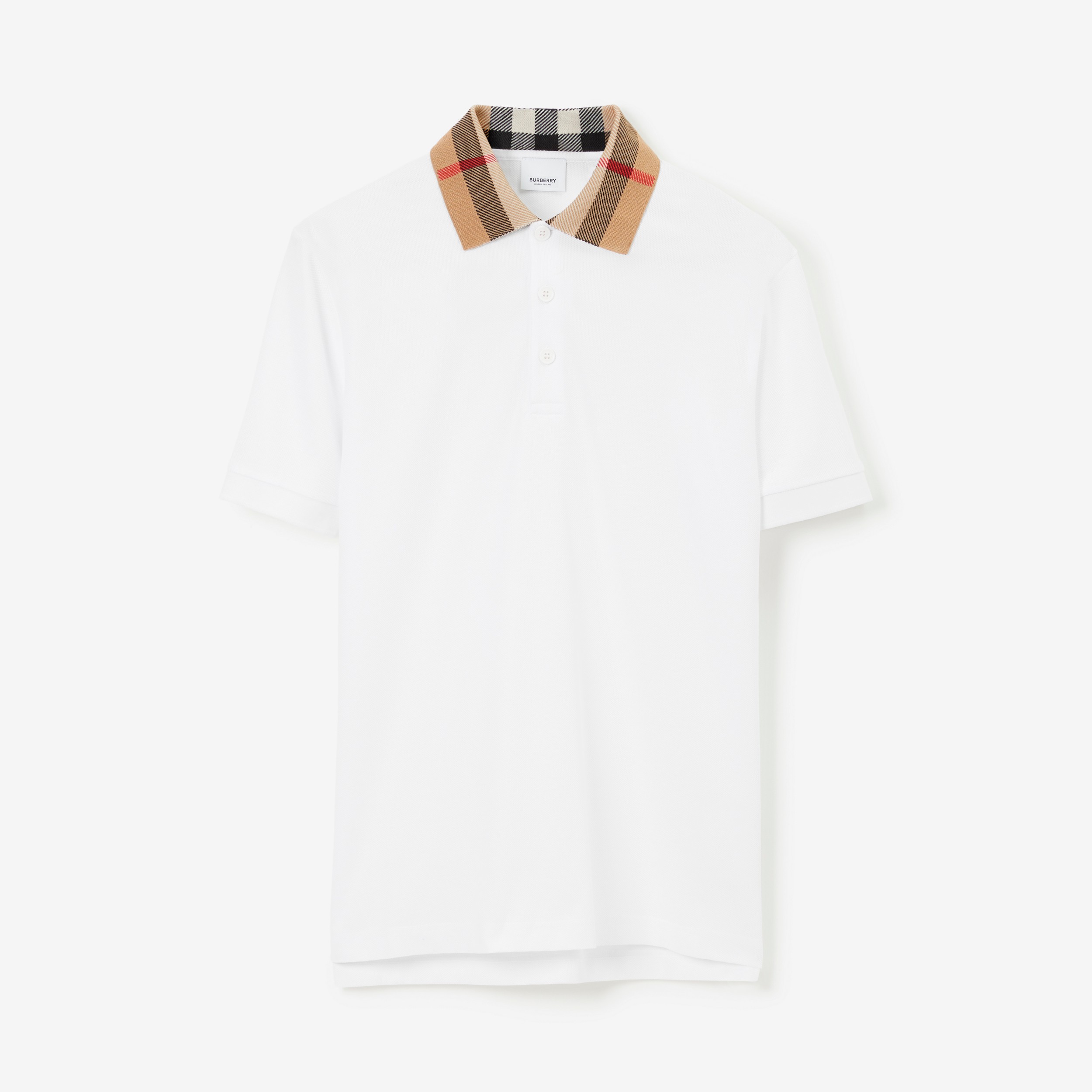 Camisa polo de algodão com colarinho Check (Branco) - Homens | Burberry® oficial - 1
