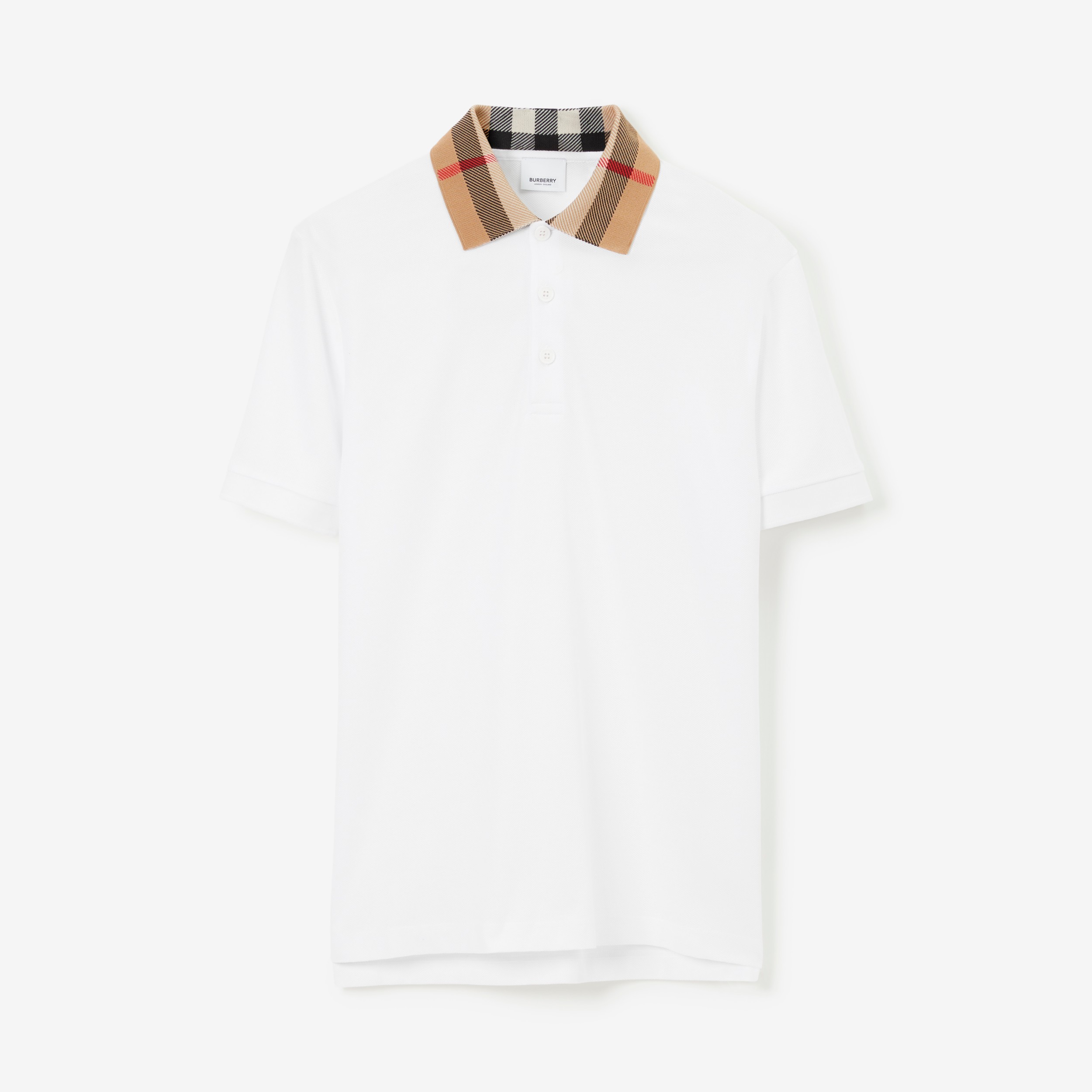 Check Collar Cotton Polo Shirt in White Men Burberry® Official
