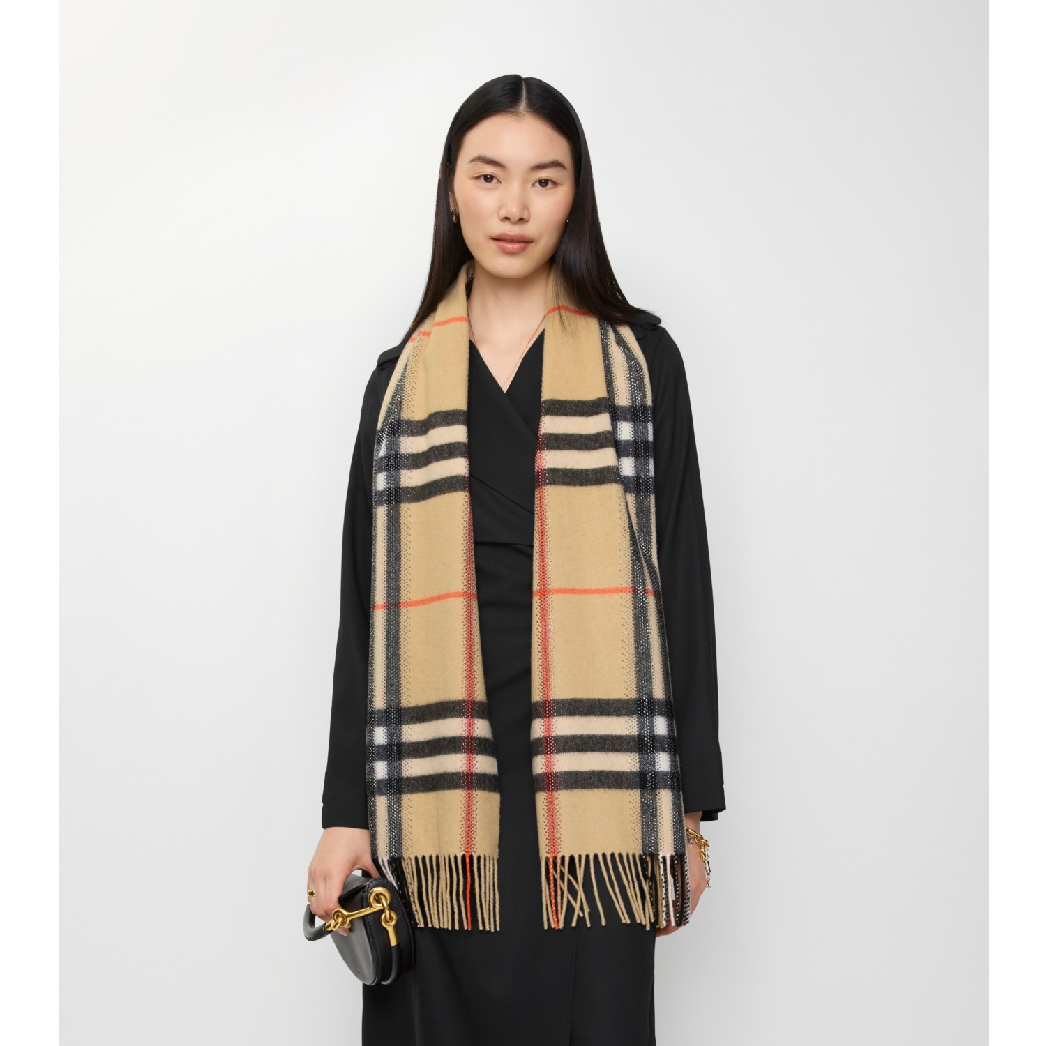 Crystal Check Cashmere Scarf in Sand beige | Burberry® Official