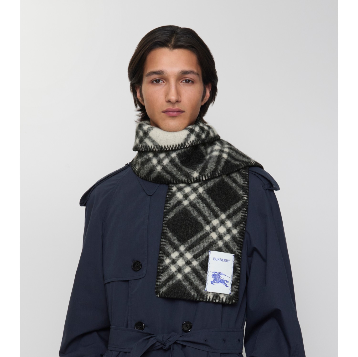 Narrow Check Wool Scarf