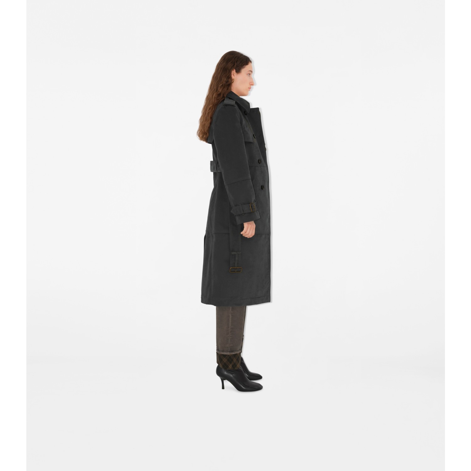 Trench coat longo de nylon e algodão