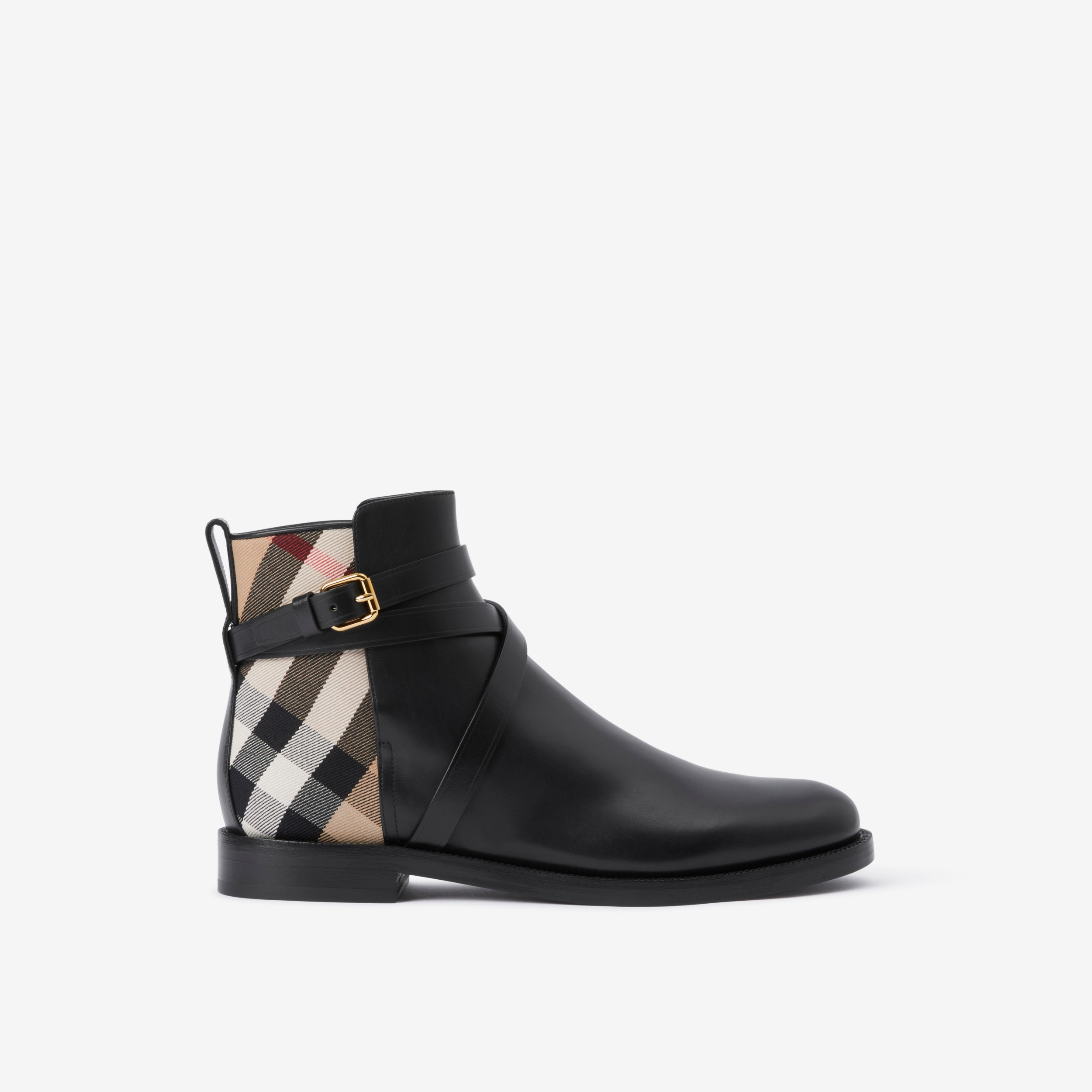 House Check and Leather Ankle in Black/archive Beige - Women | Burberry® Official