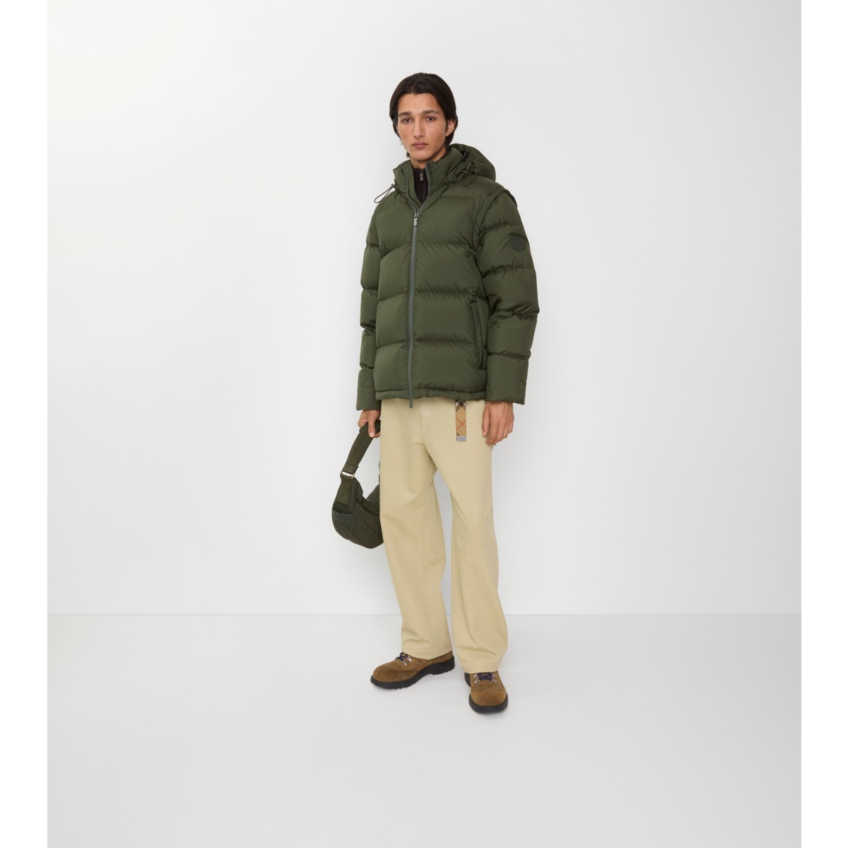  Check Detachable Sleeve Puffer Jacket