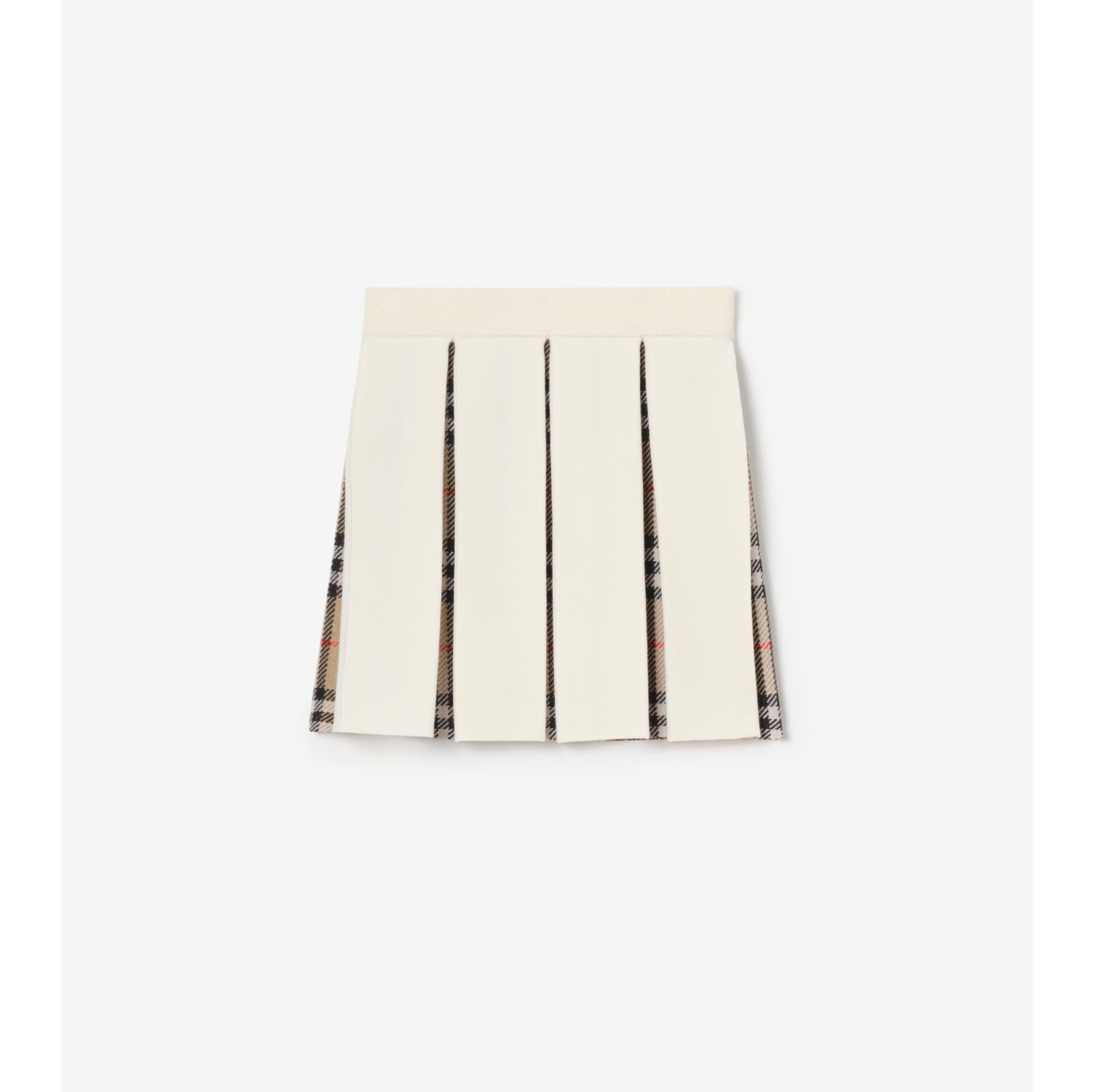 Pleated Check Wool Blend Skirt