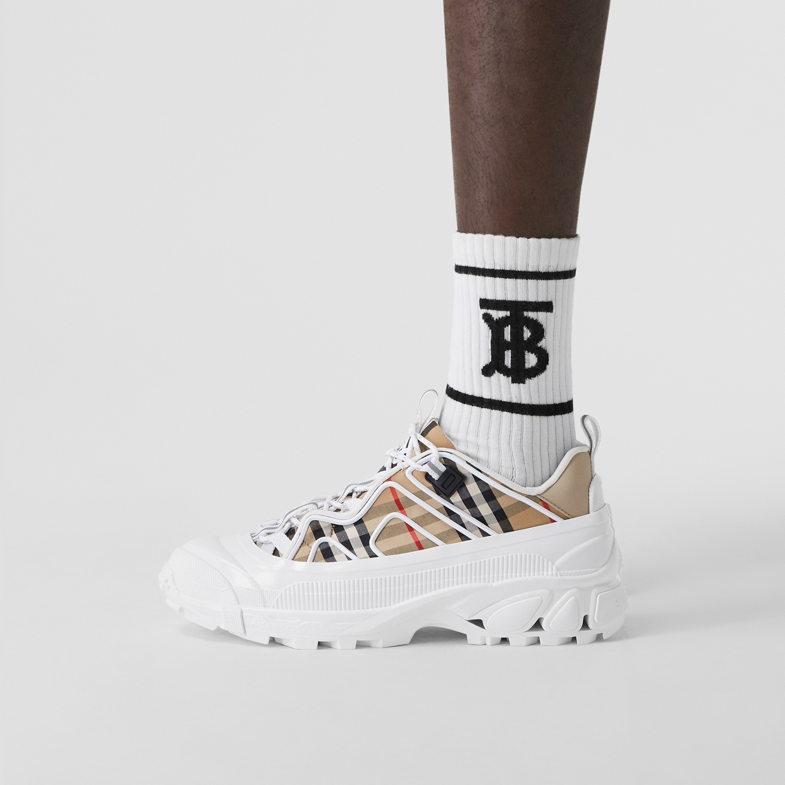 Vintage Check Cotton and Leather Arthur Sneakers in Archive Beige/white | Burberry® Official - 3