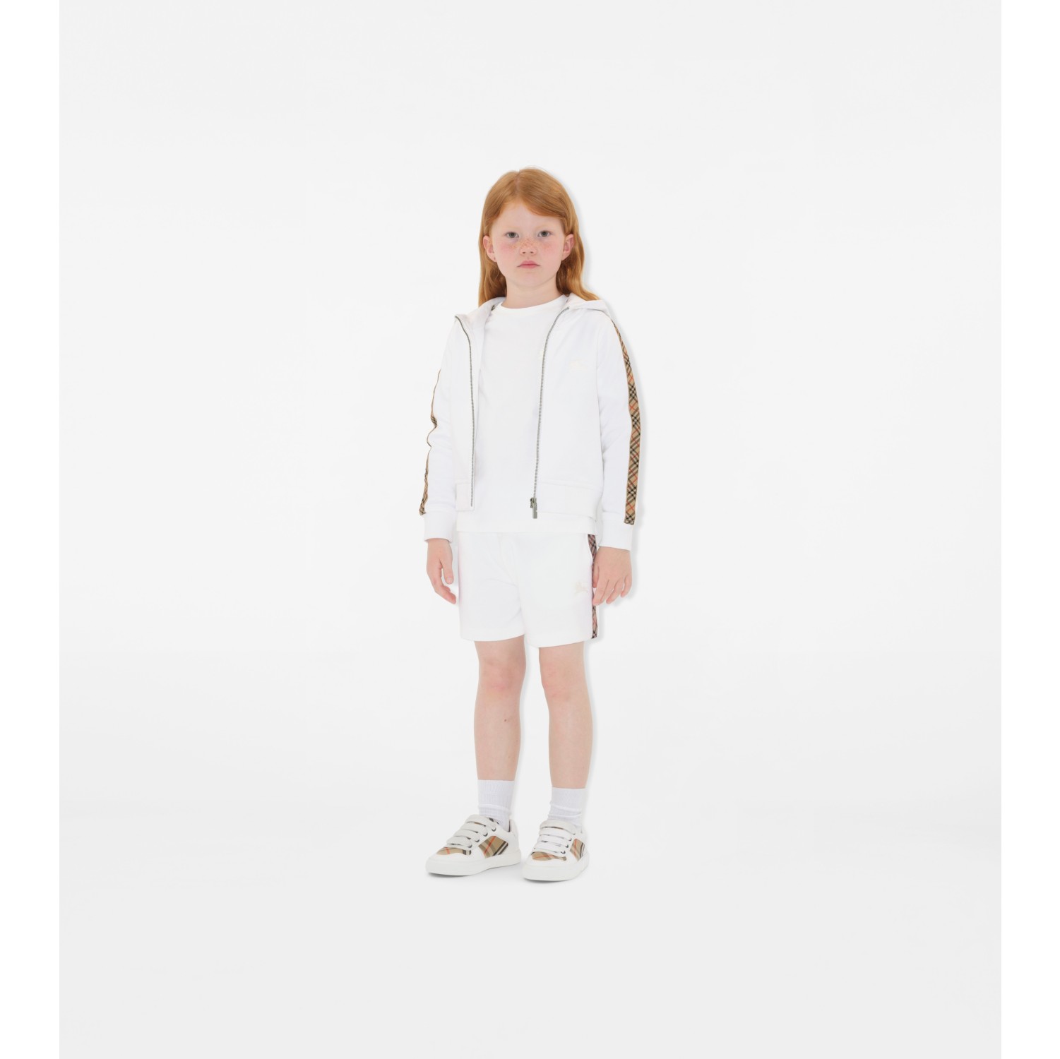 Check Trim Cotton Zip Hoodie