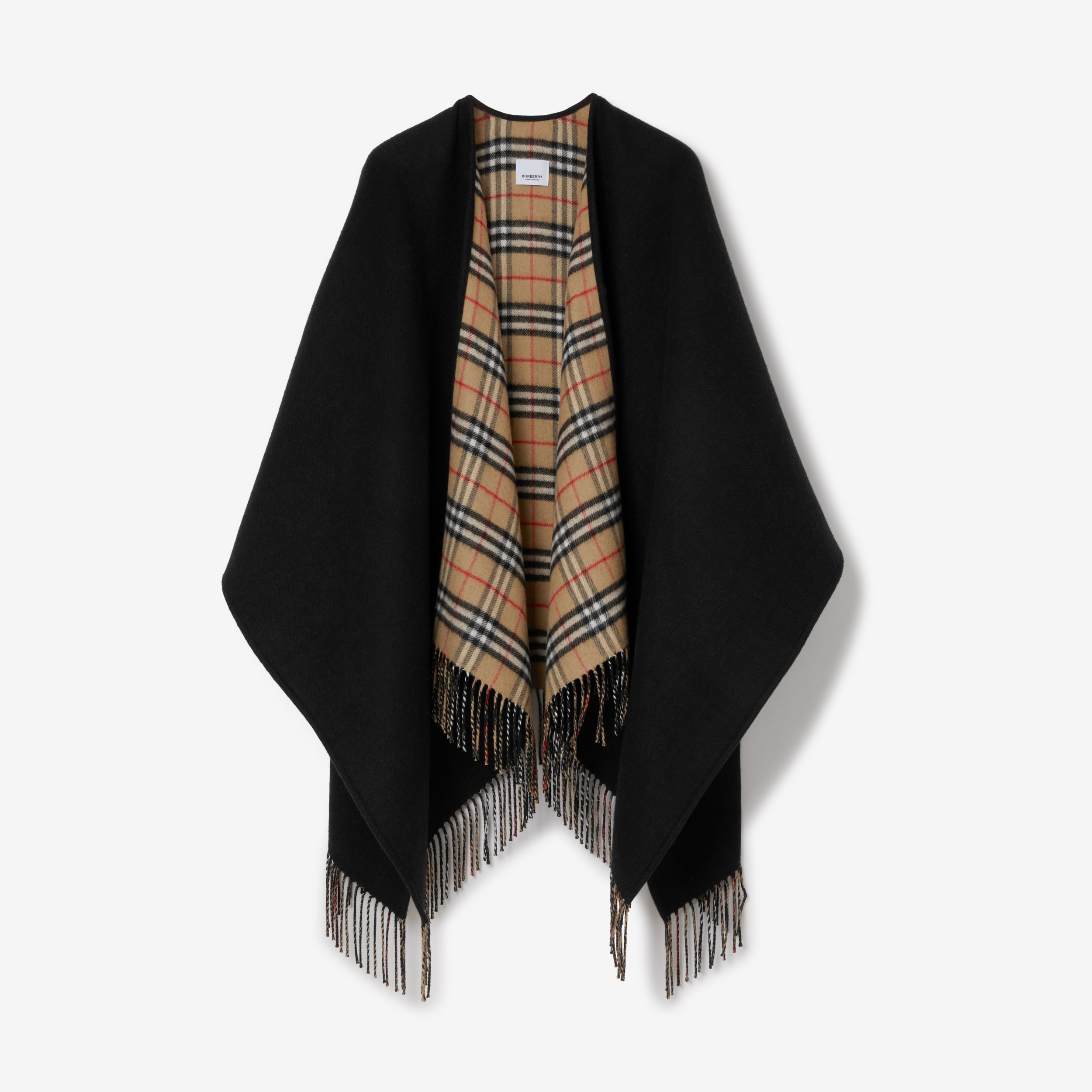 Reversible Check Wool Cape in Black - Women | Burberry® Official