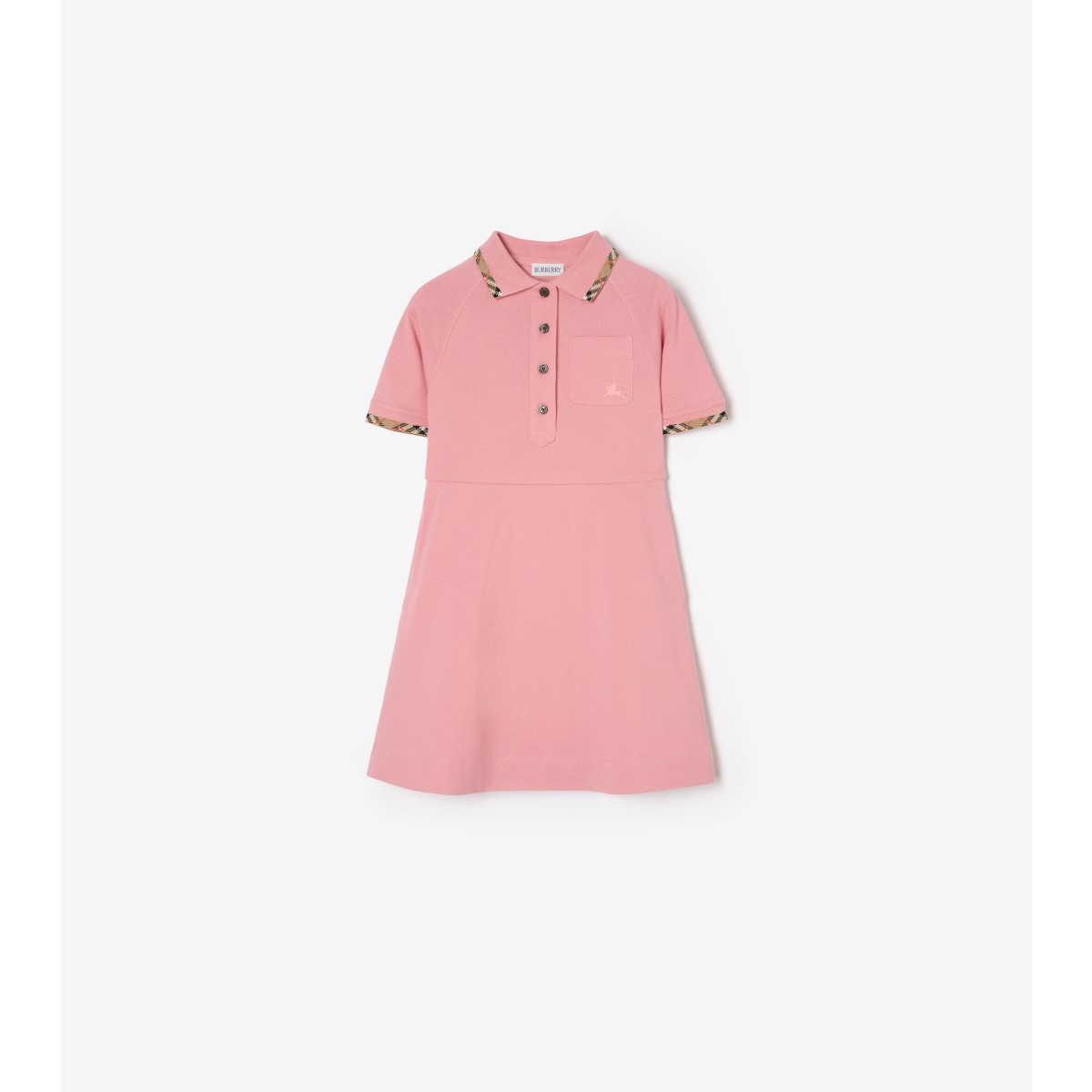  Check Trim Cotton Polo Shirt Dress