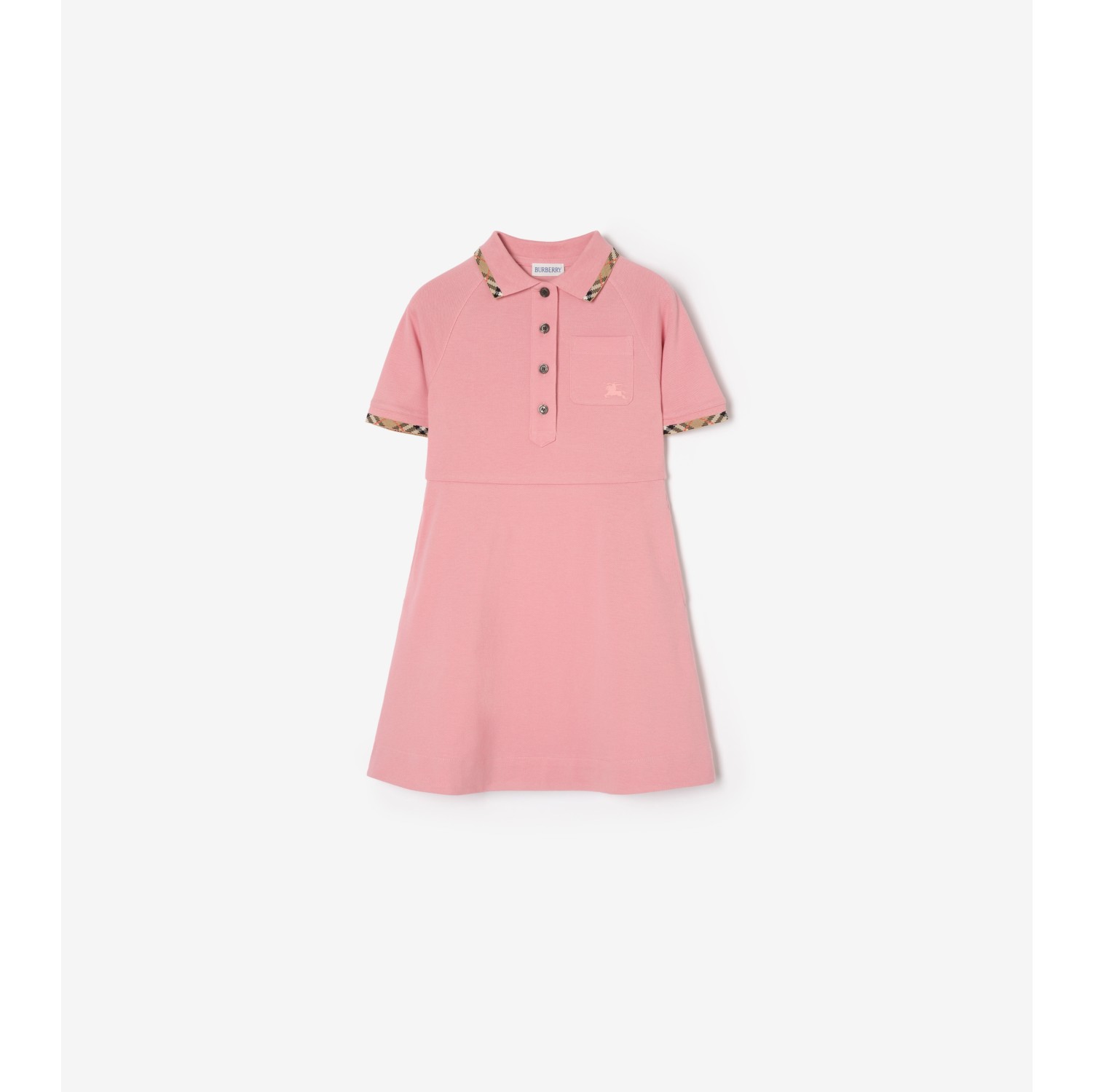 Check Trim Cotton Polo Shirt Dress