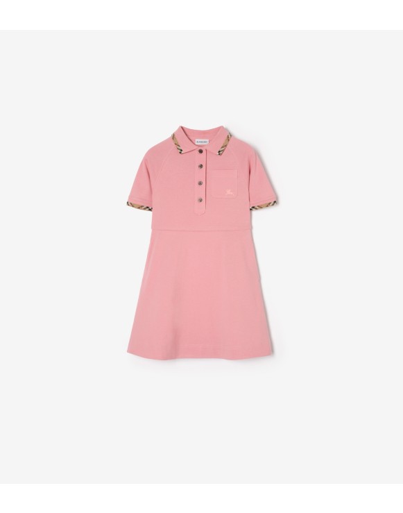 Check Trim Cotton Polo Shirt Dress