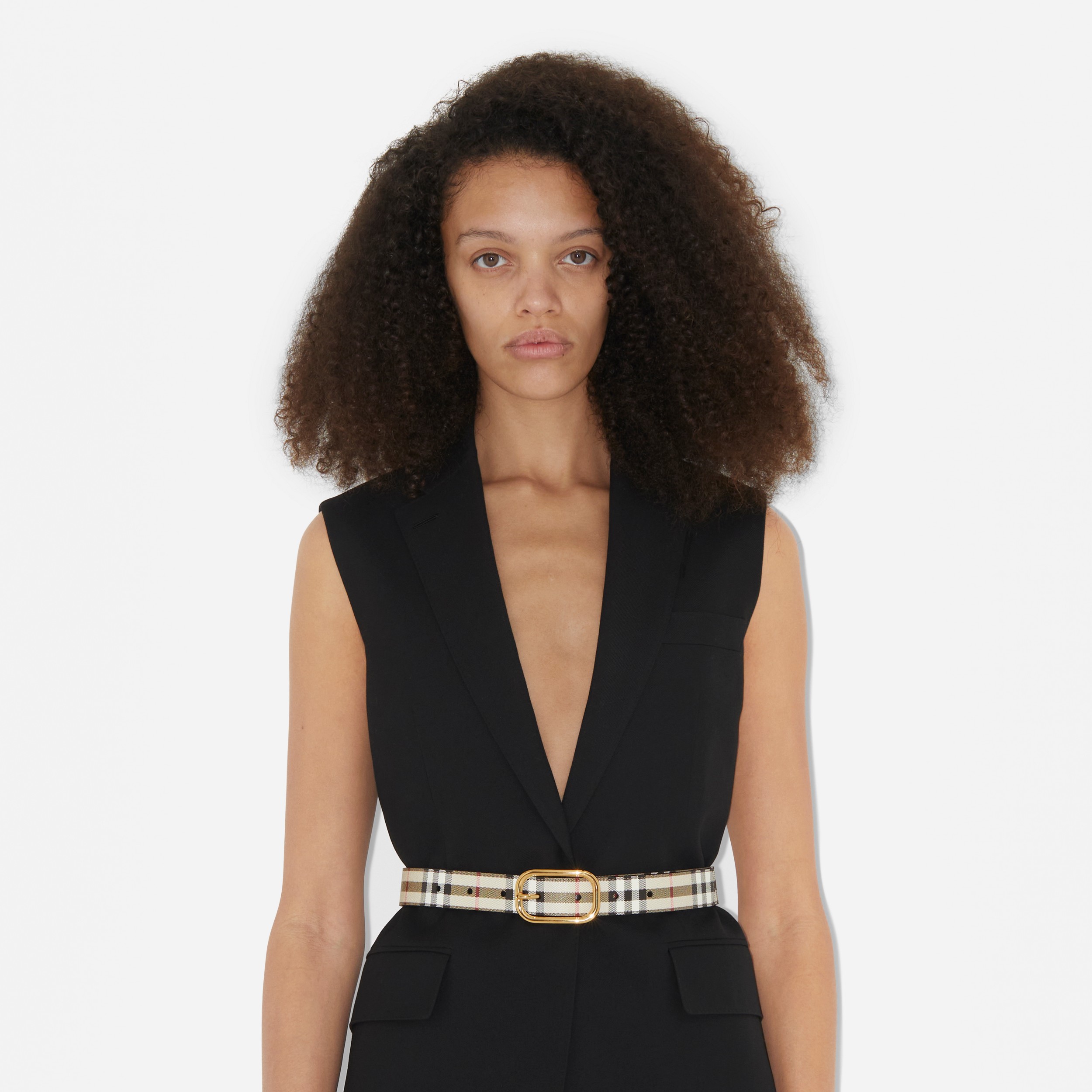 Cinturón en tejido Check con revés en piel (Beige Vintage/dorado) - Mujer | Burberry® oficial - 3