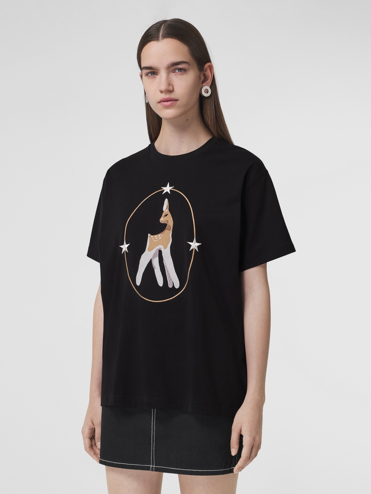 Deer Graphic Cotton Oversized T-shirt in Black