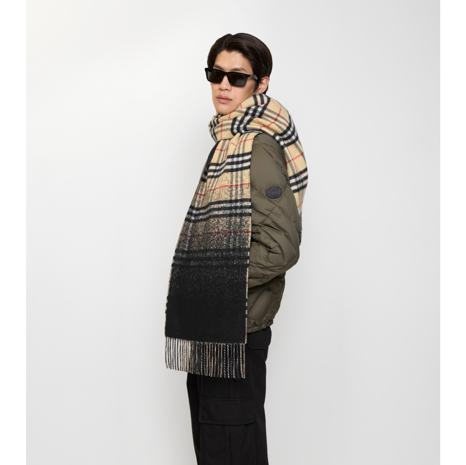 Gradient Check Cashmere Scarf in Sand beige | Burberry® Official