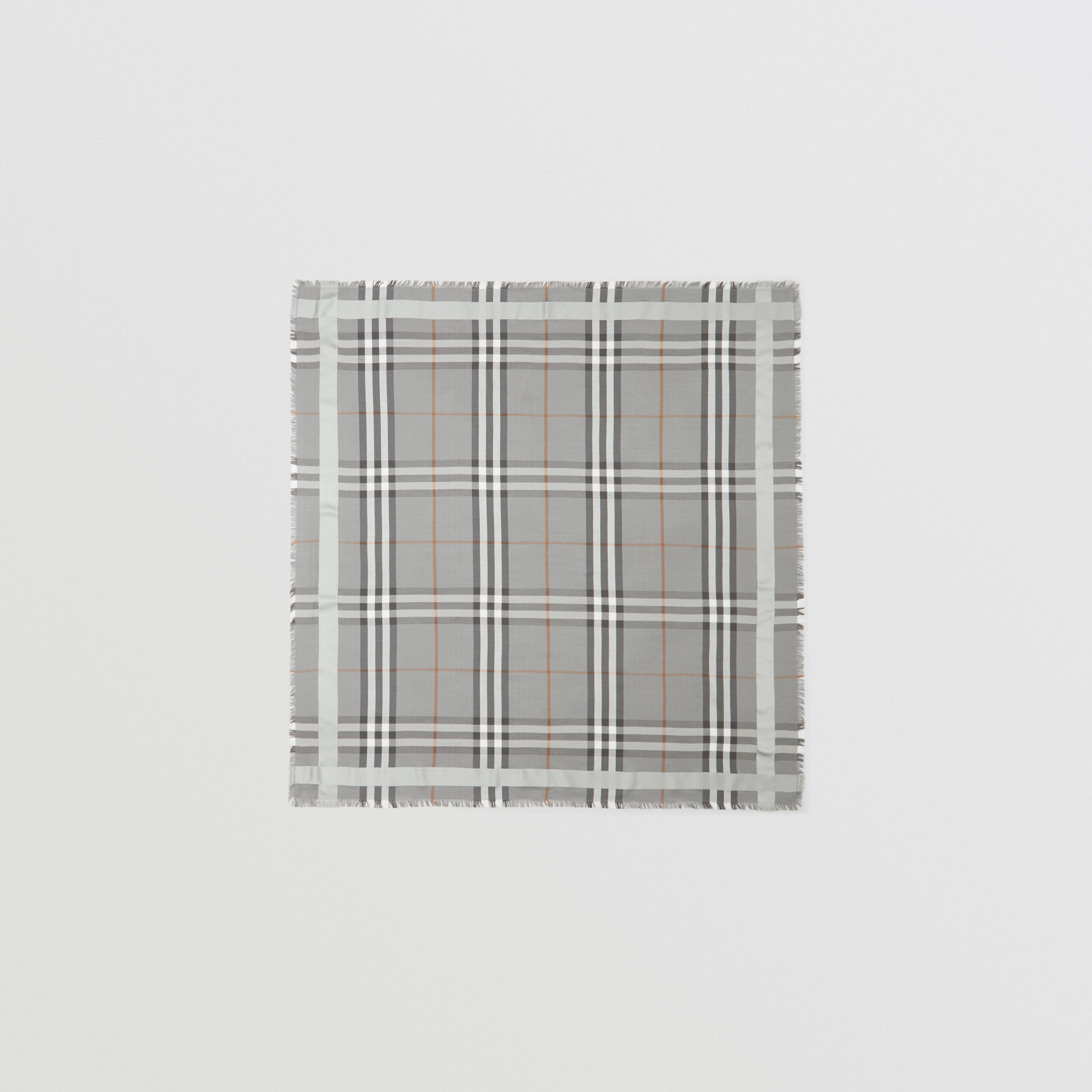 Check Silk Wool Large Square Scarf in Grey | Burberry® Official - 1