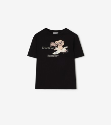 Shanghai Bear Cotton T-shirt in Black | Burberry® Official