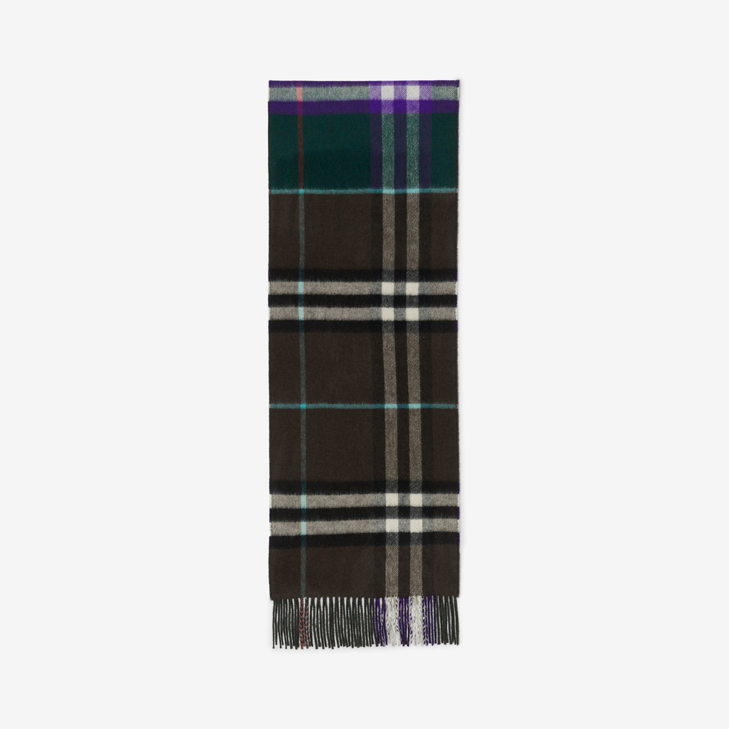 对比感格纹羊绒围巾 (水獭棕 / 藤蔓绿) | Burberry® 博柏利官网