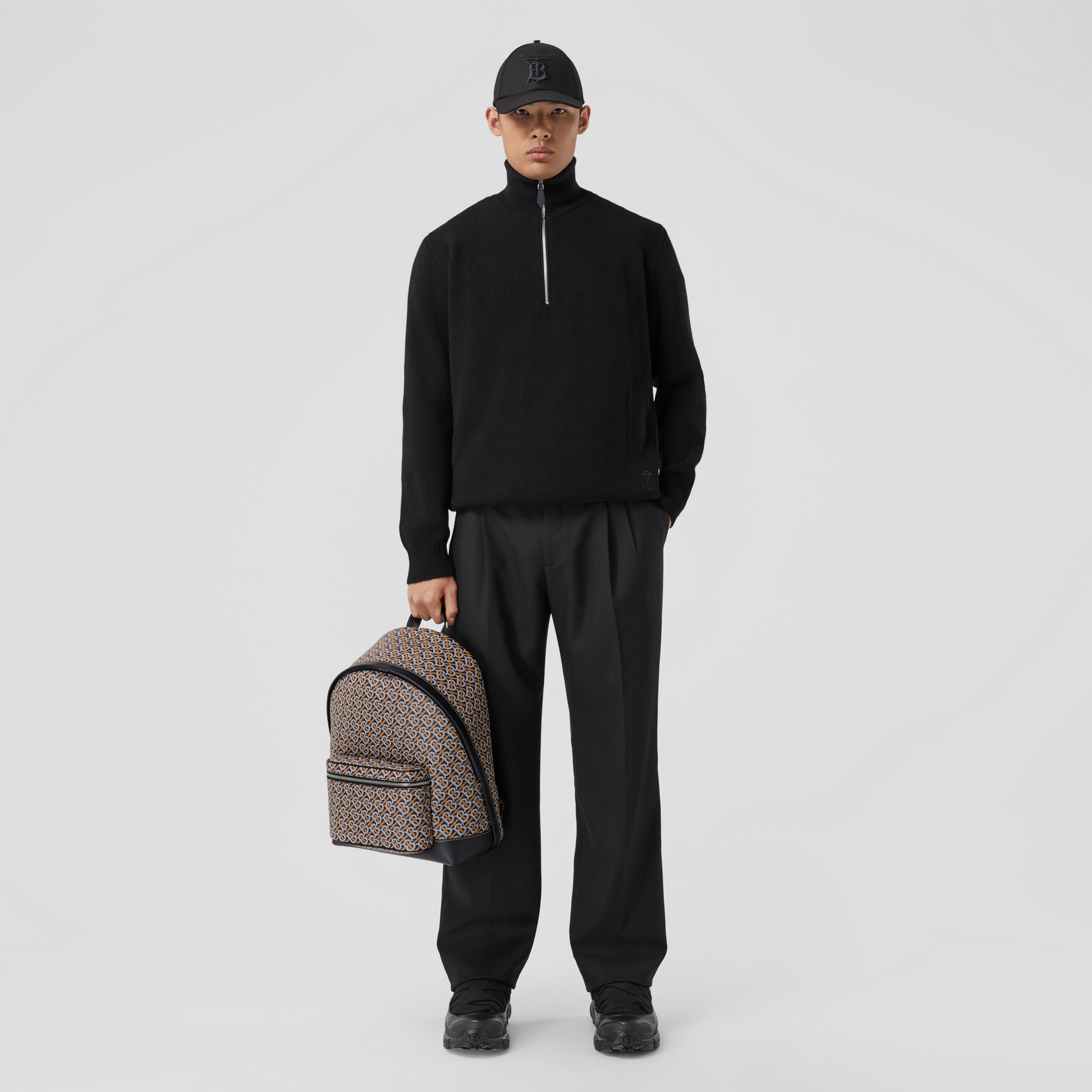 Monogram Motif Cashmere Funnel Neck Sweater in Black - Men | Burberry® Official - 1