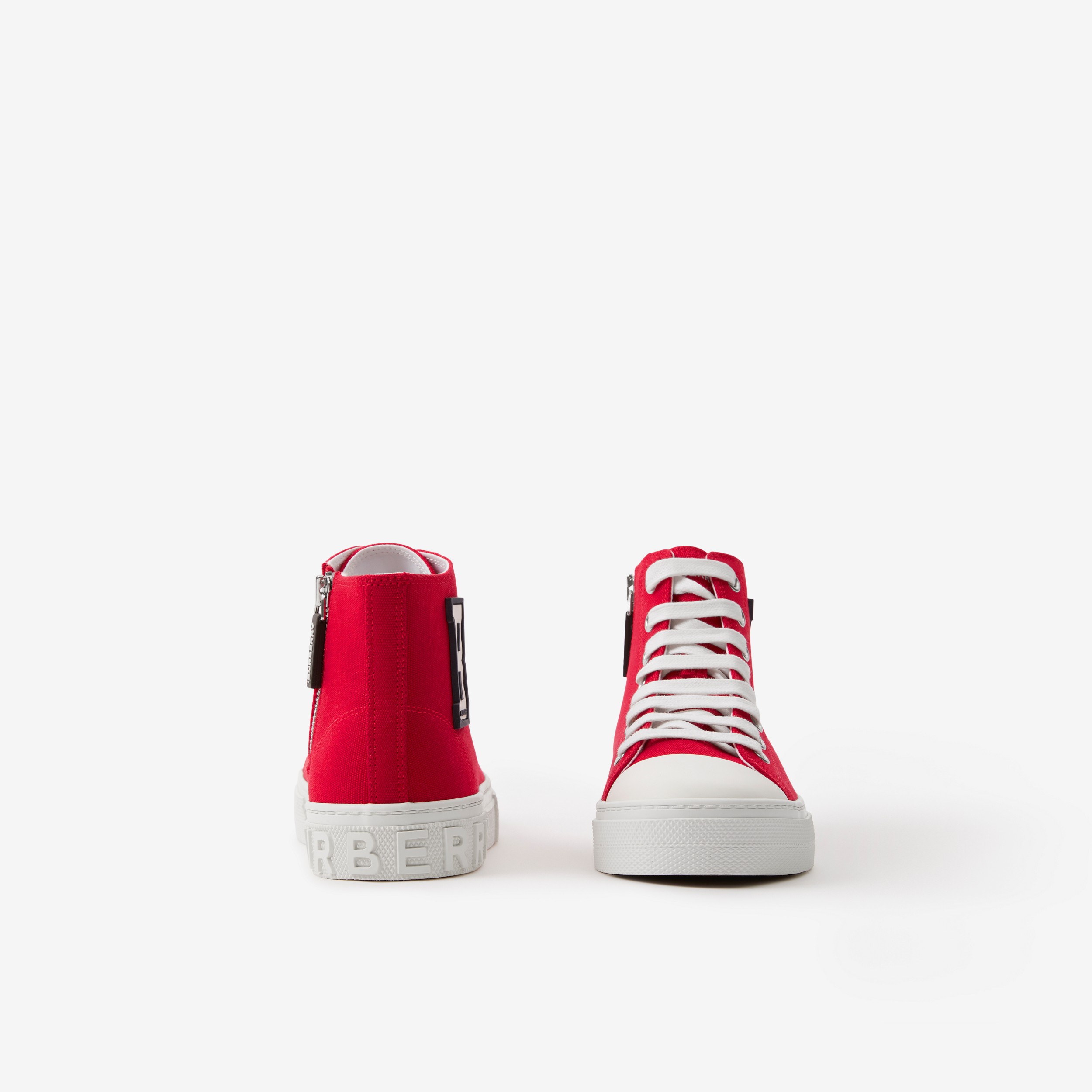 Letter Graphic Cotton High-top Sneakers in Bright Red - Children | Burberry® Official - 4
