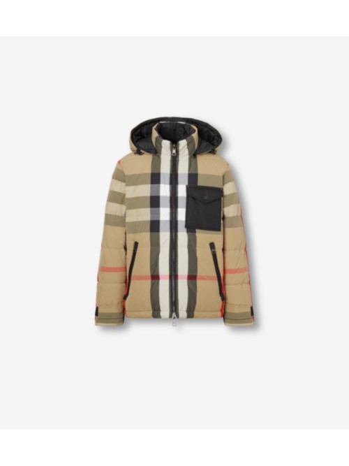 Shop Burberry Reversible Check Puffer Jacket In Archive Beige/black