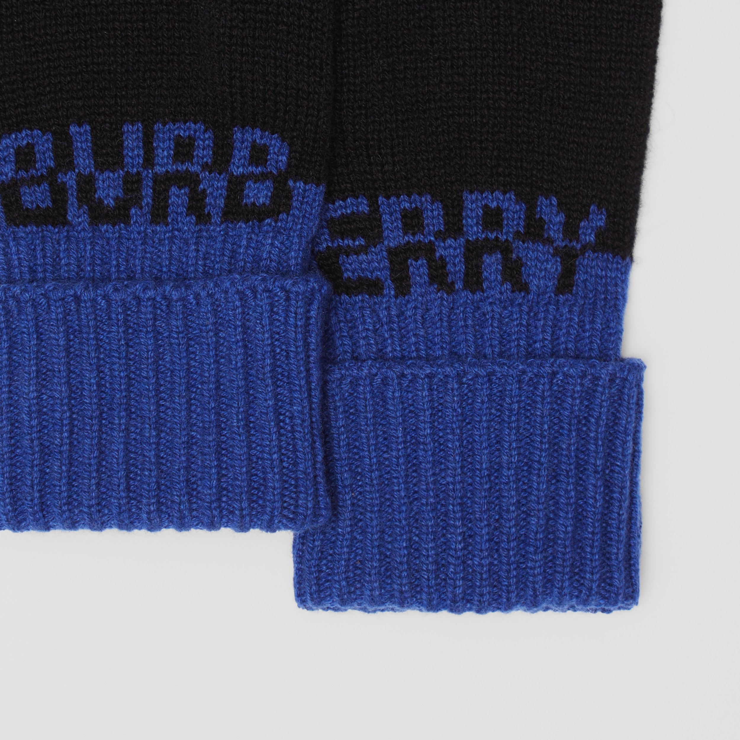Logo Intarsia Two-tone Cashmere Gloves in Black/sodalite Blue | Burberry® Official - 2